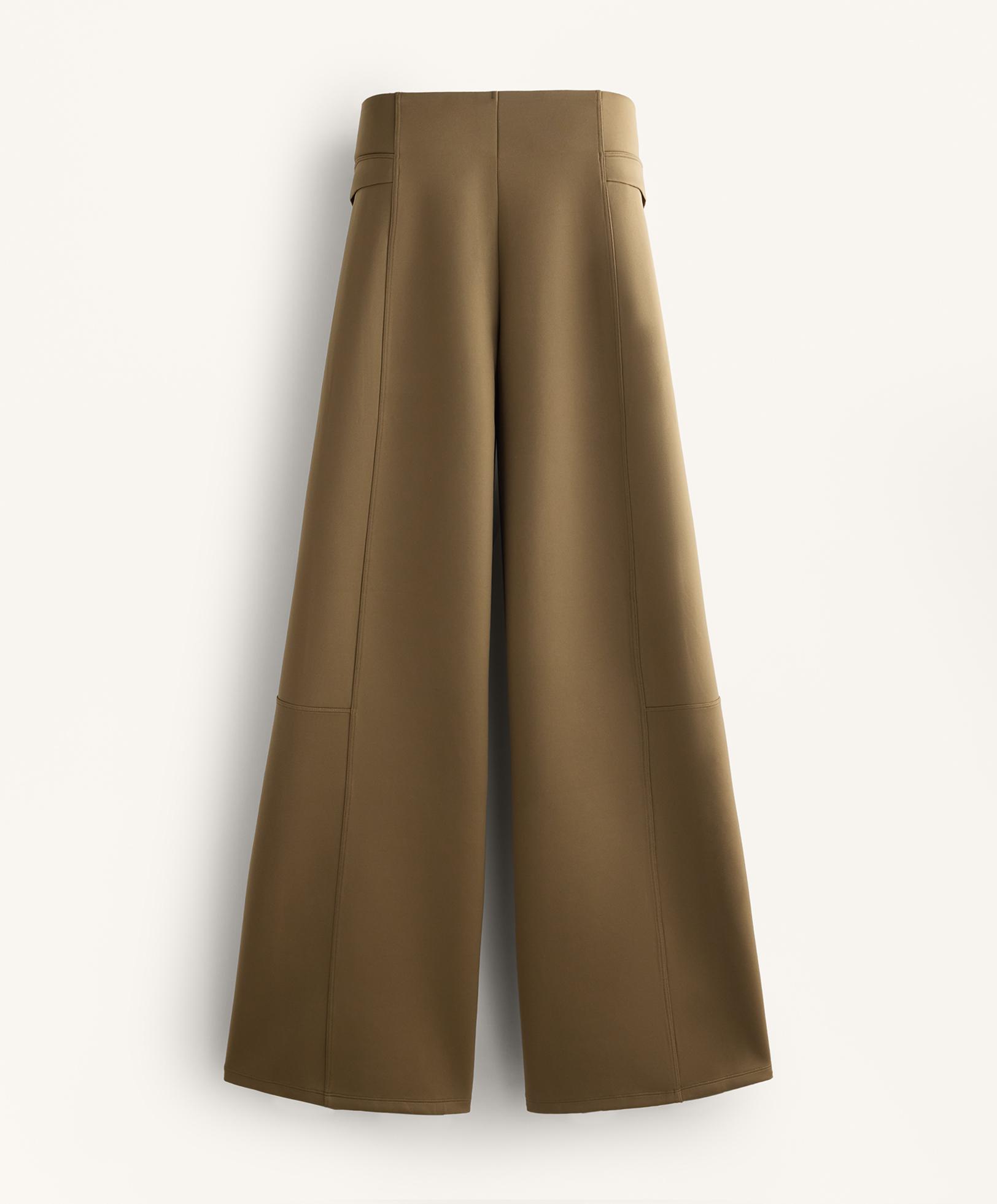 High rise neoprene-effect straight-leg trousers — OLIVE GREEN