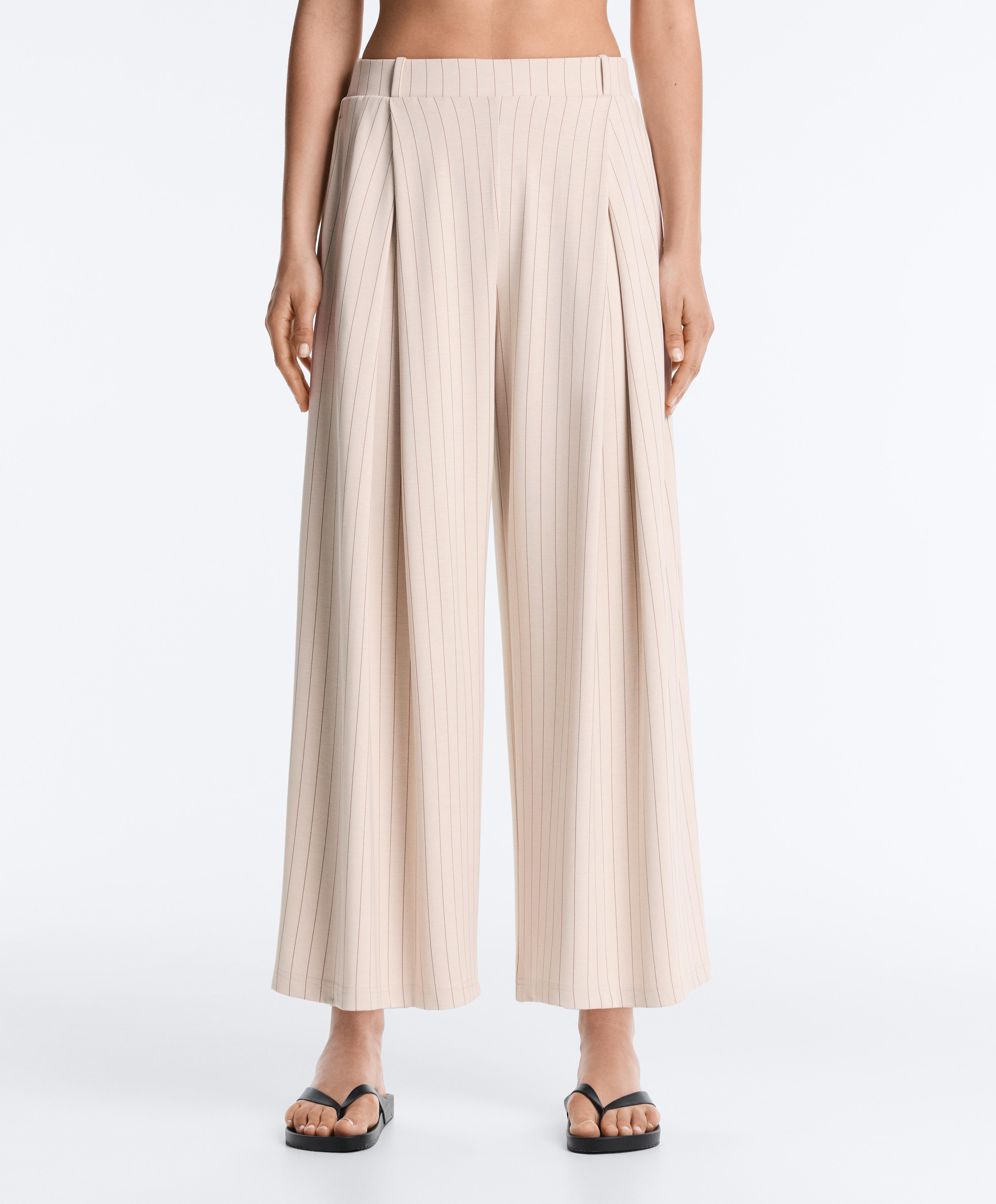 Wide-leg crop trousers with pleats and stripes — SANDY