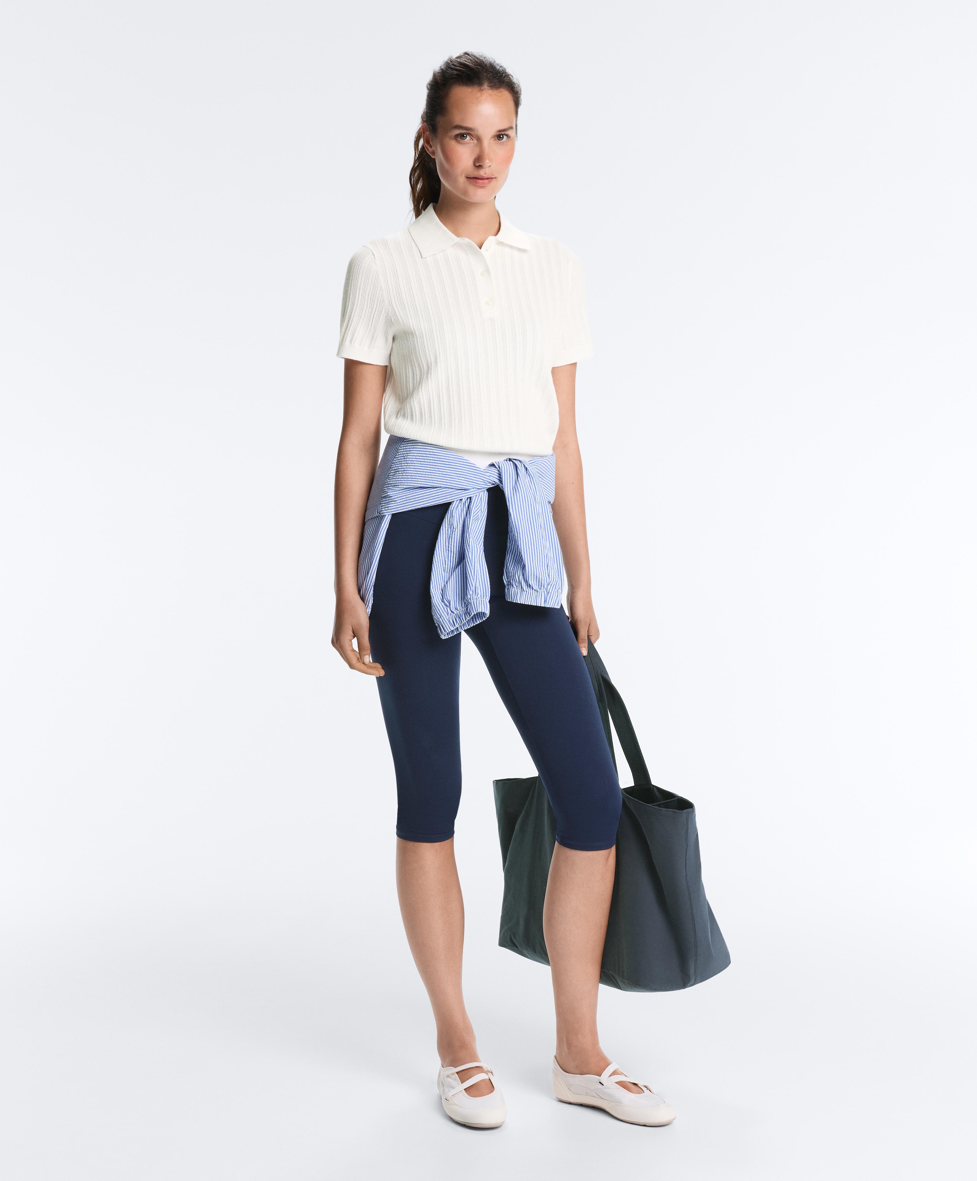 Short sleeve open knit polo shirt — WHITE