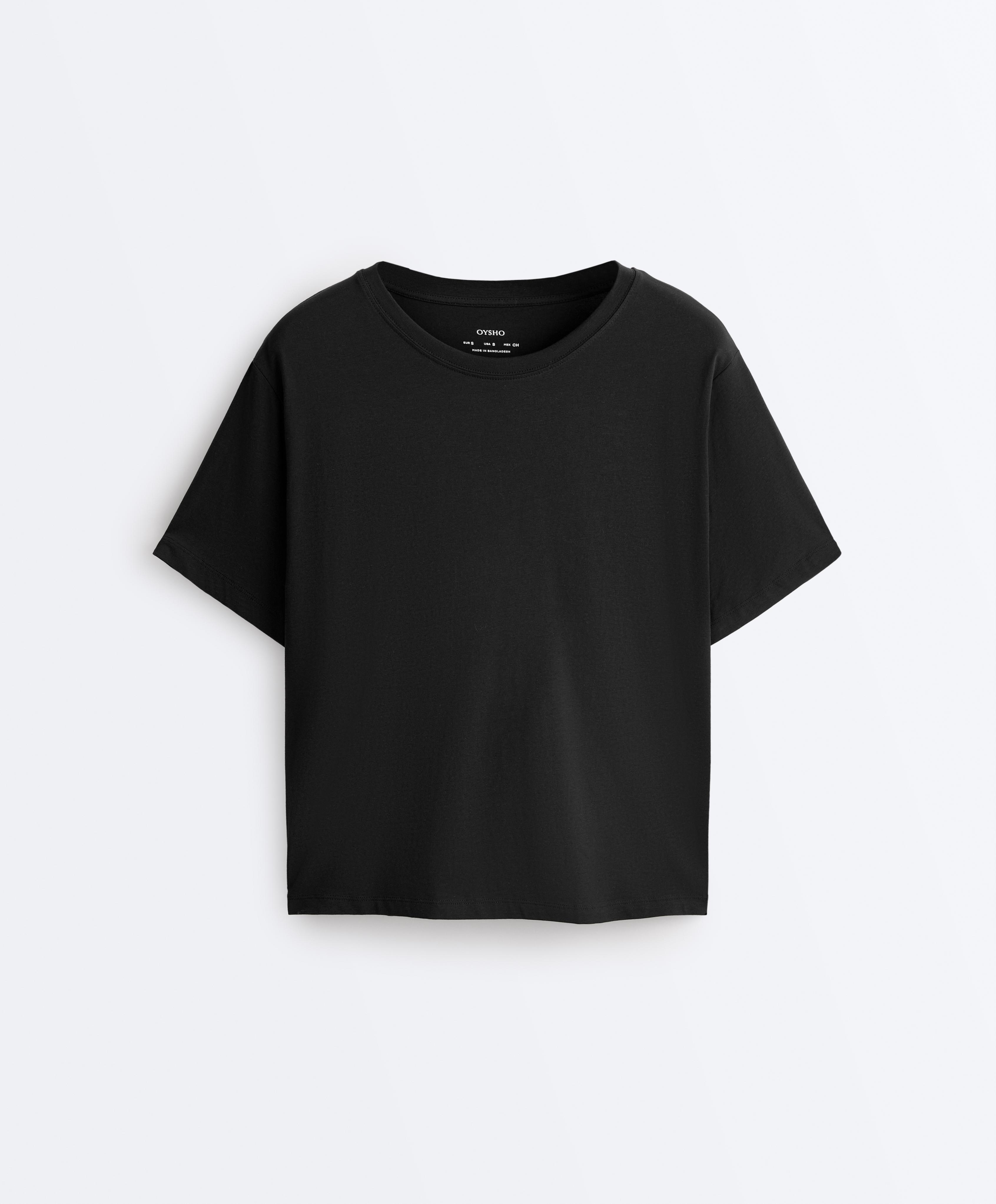Boxy short-sleeved cotton blend T-shirt — BLACK