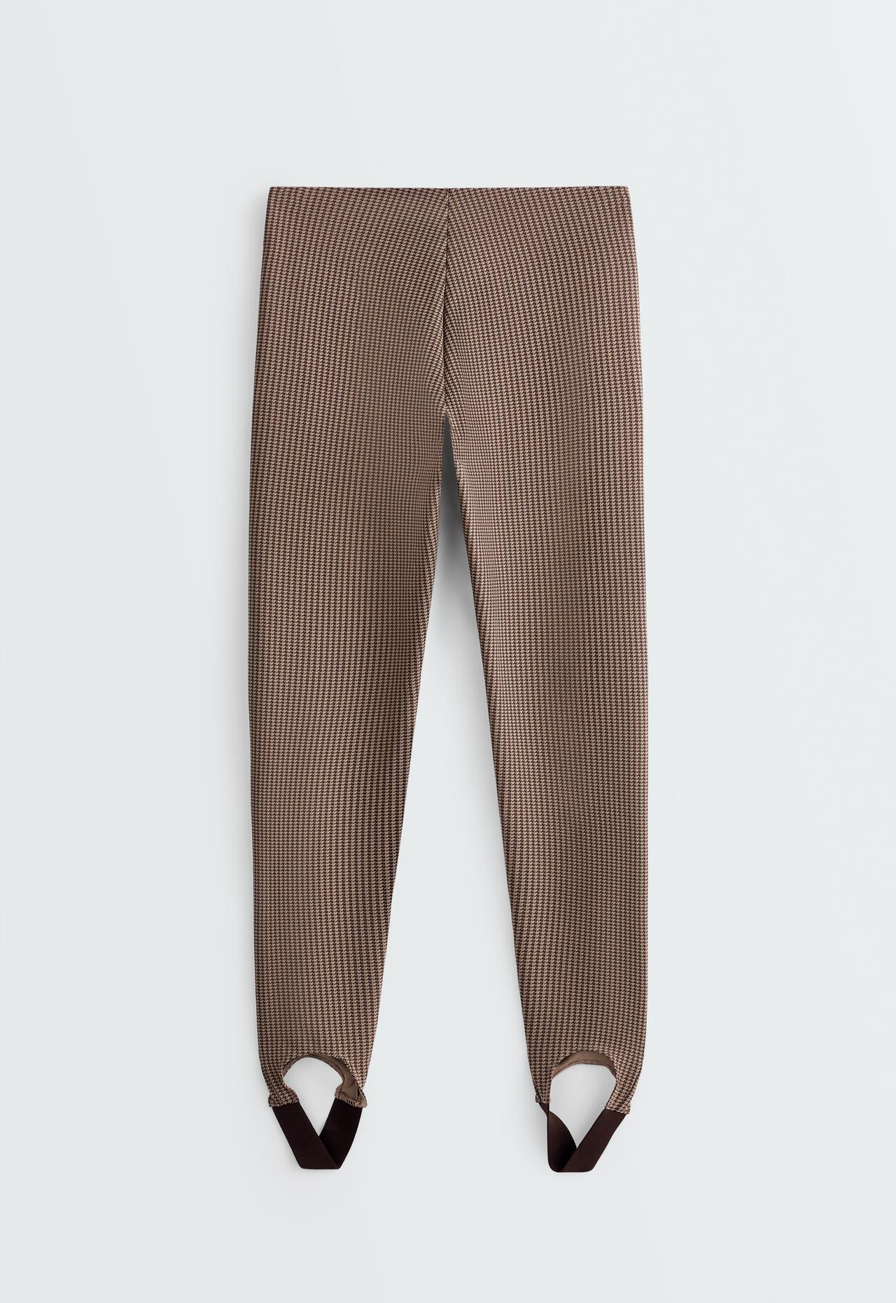 Ankle-length high rise 65cm stirrup houndstooth leggings — MID-CAMEL