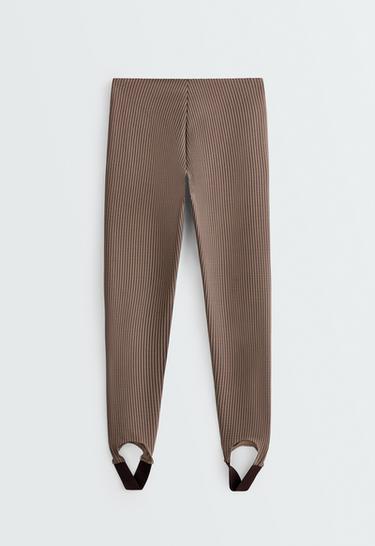 Ankle-length high rise 65cm stirrup houndstooth leggings — MID-CAMEL 8