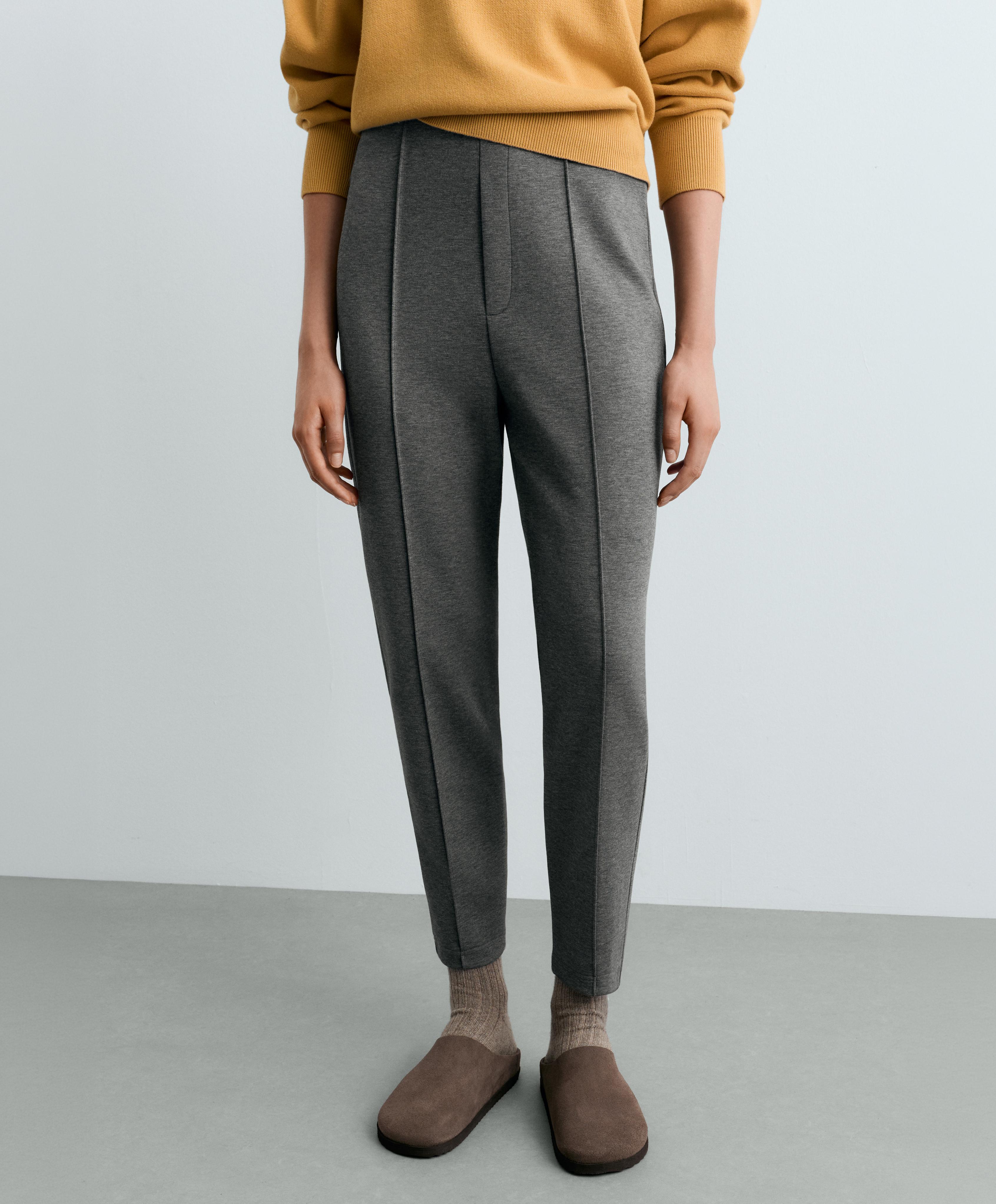 Piqué cotton seam skinny trousers — GREY
