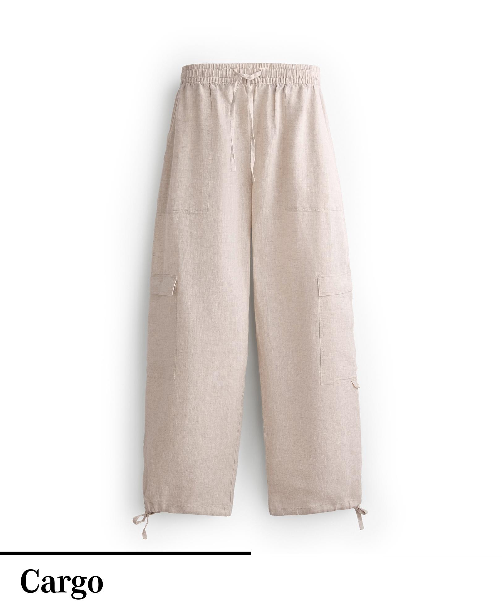 100% linen cargo trousers