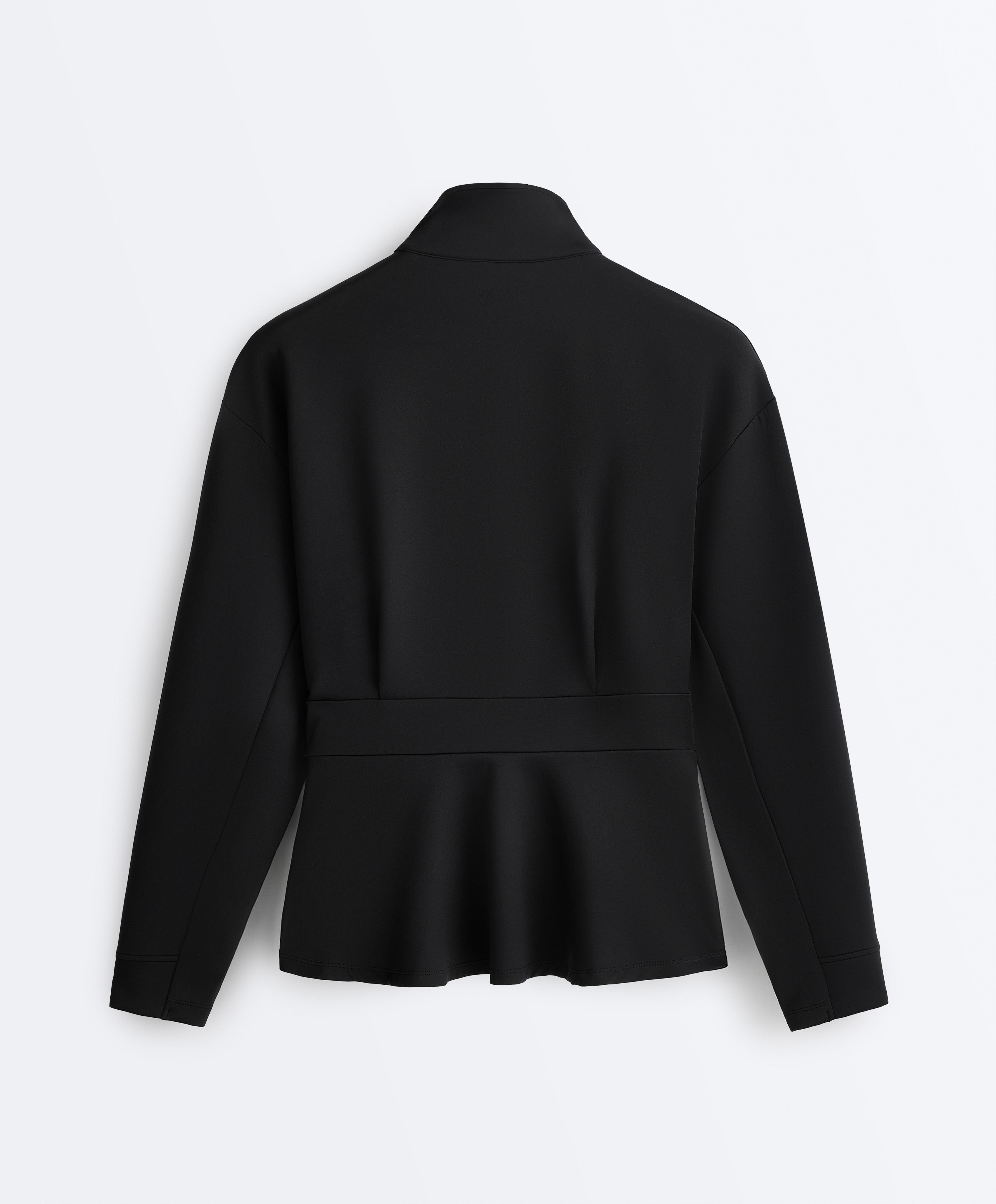Neoprene-effect peplum jacket — BLACK