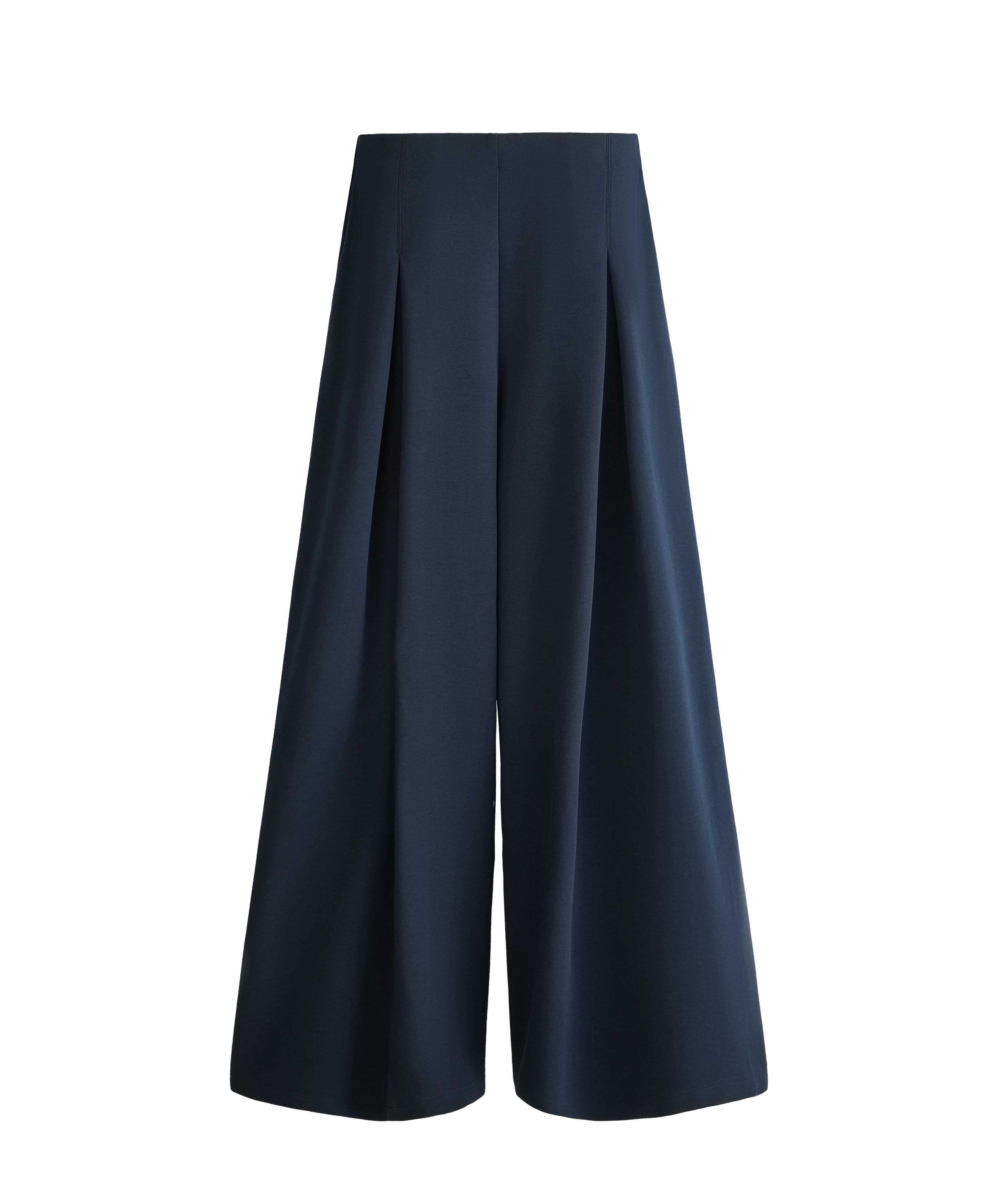 Wide-leg pique trousers with cotton — NAVY BLUE