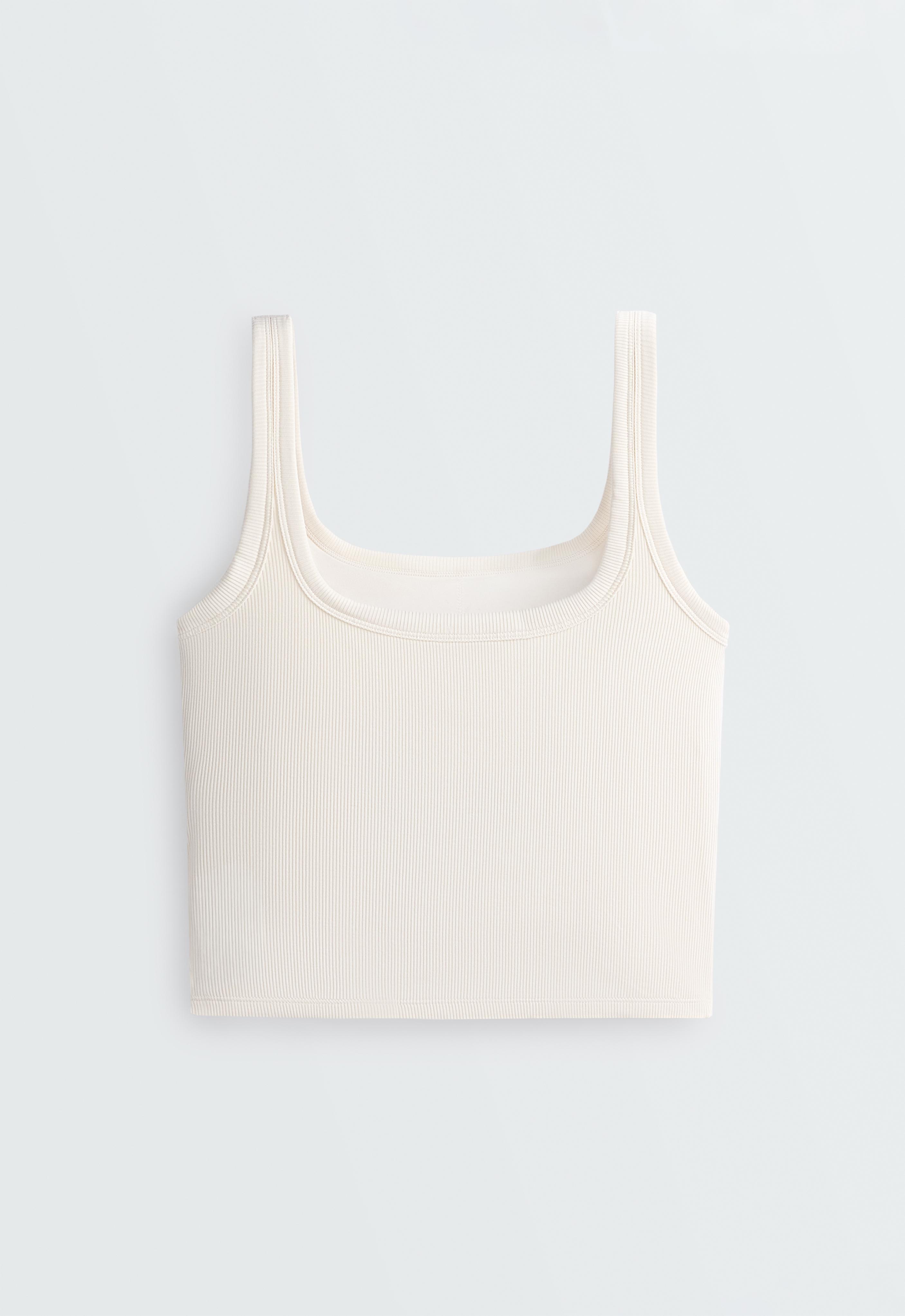 Square neck rib modal blend tank top — PALE ECRU