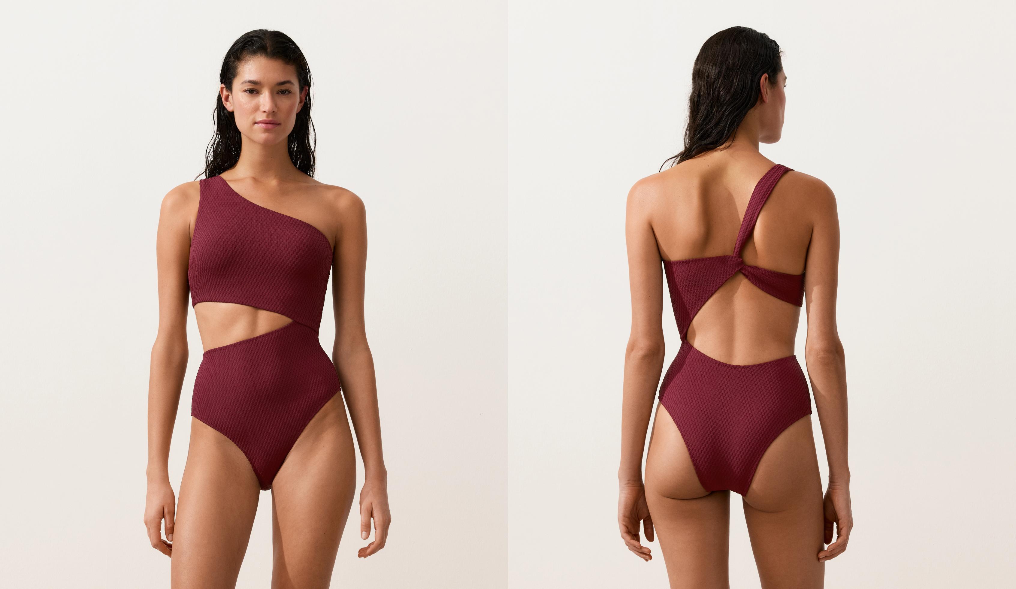 Trikini asimétrico jacquard mini cuadro