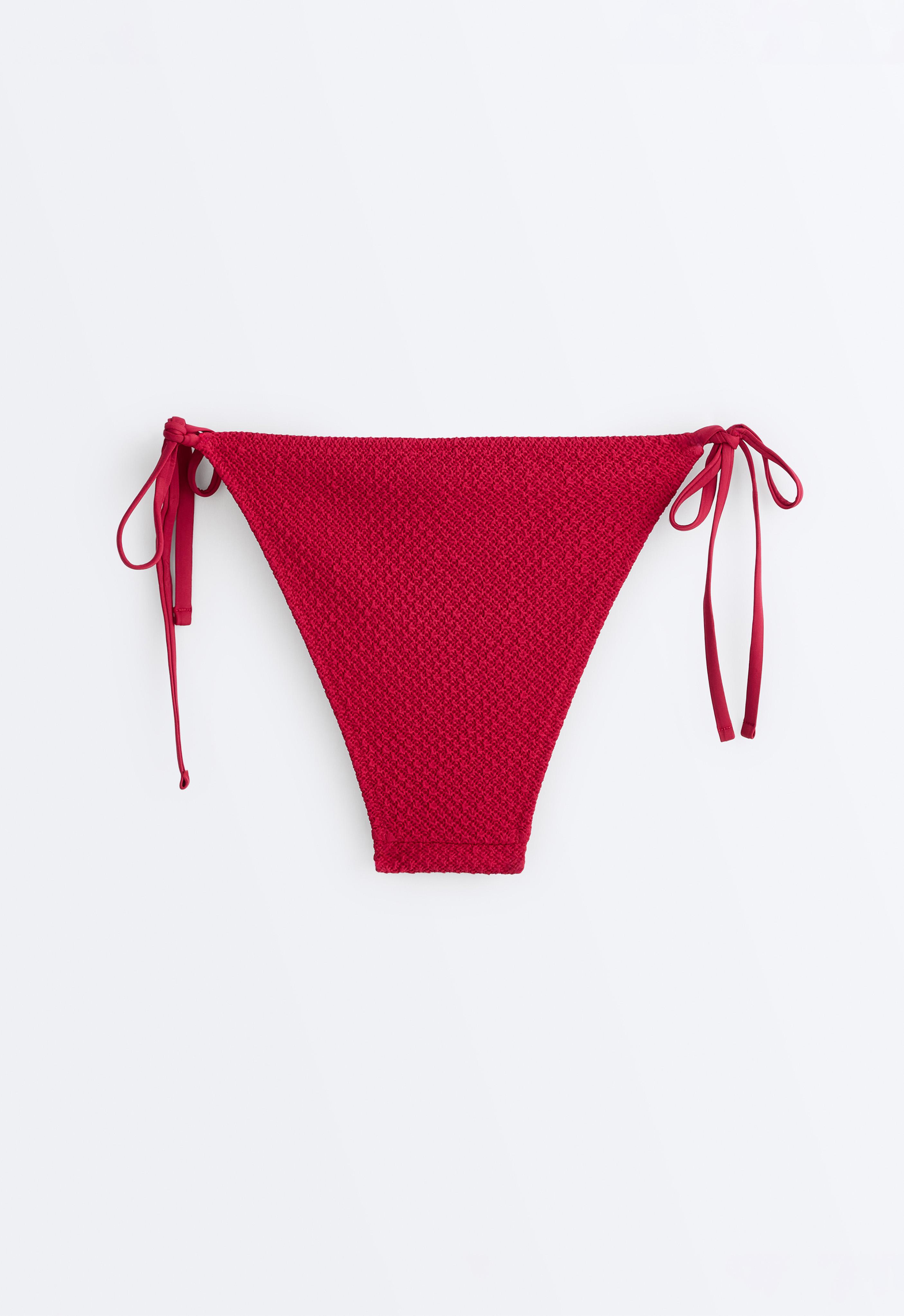 Medium-coverage waffle bikini briefs with ties — BRIGHT RED