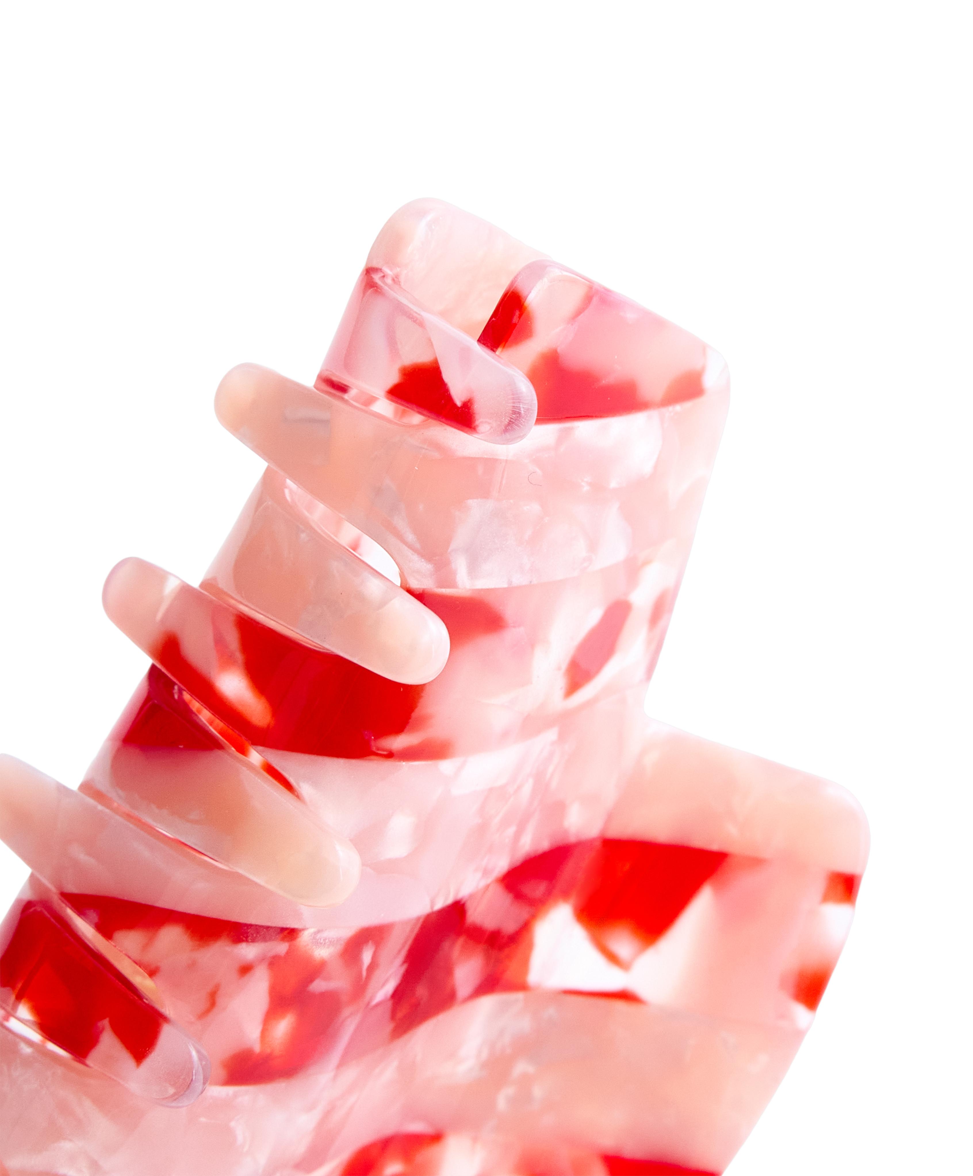 Mixed-stripe hair claw — CORAL RED