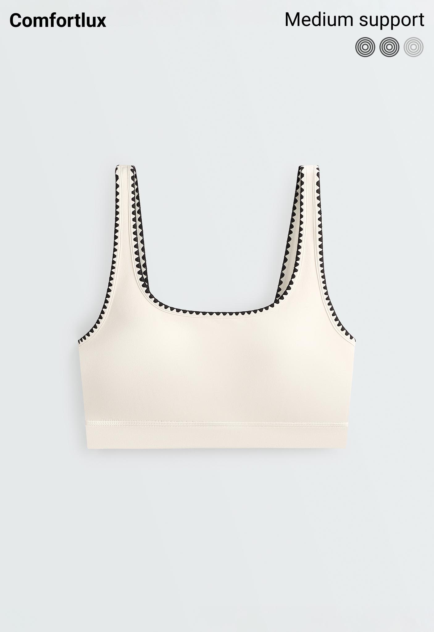 Medium-support Comfortlux sports bra with contrast seams — PALE ECRU