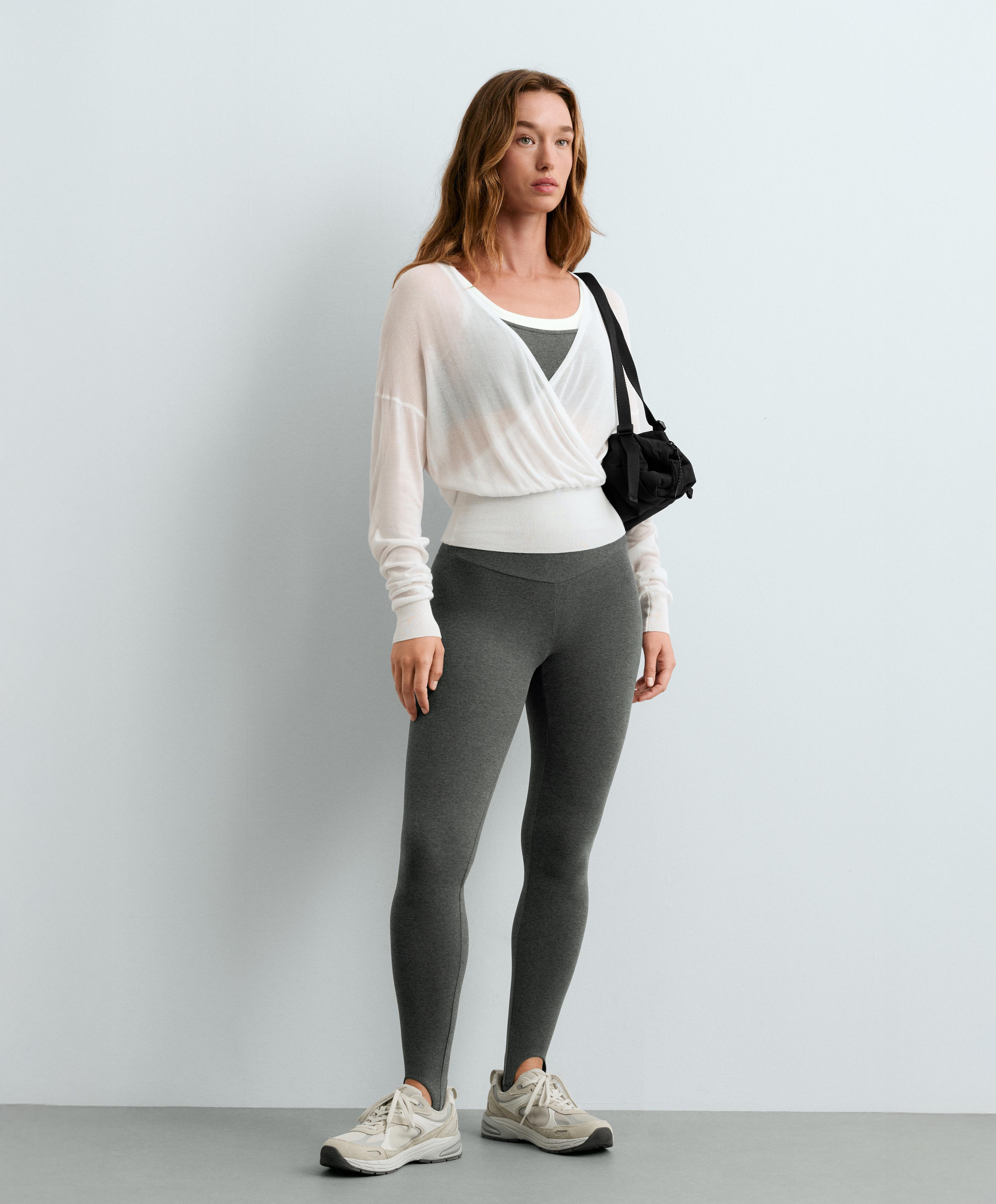 Lyocell blend sheer cross-over long sleeve T-shirt — WHITE