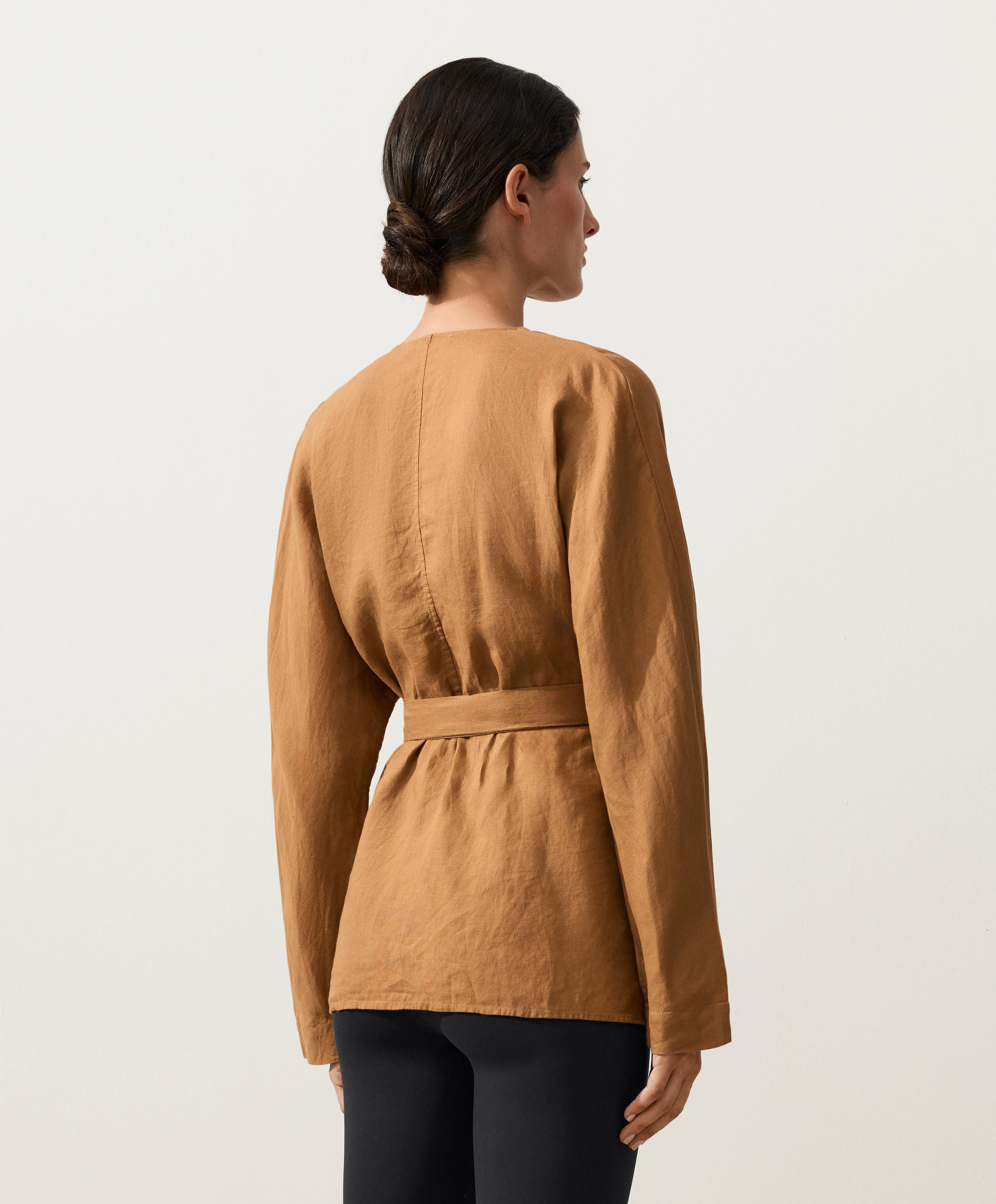 100% linen striped kimono shirt — MUSTARD