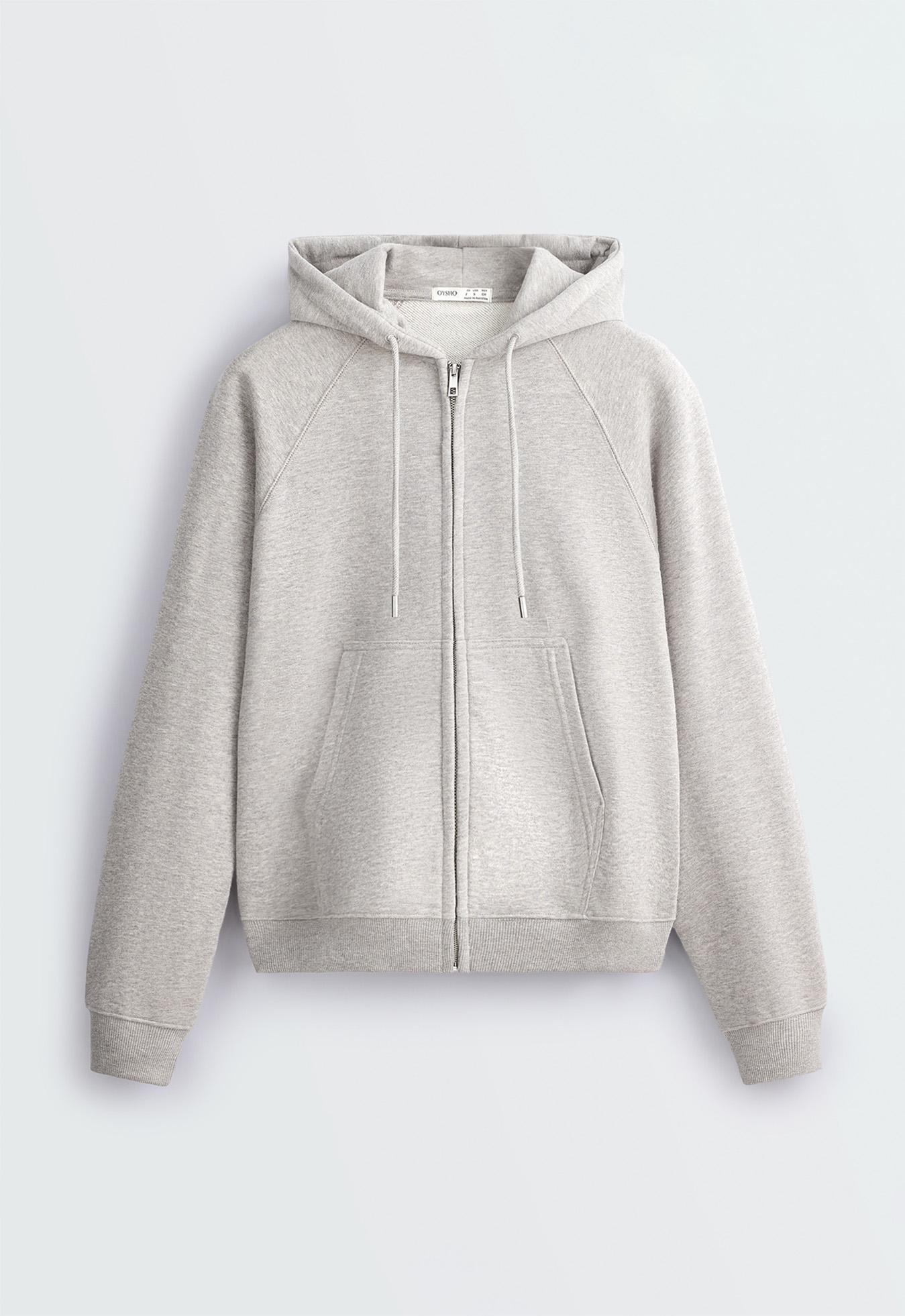 Zip-up fleece hoodie — MID-GREY MELANGE