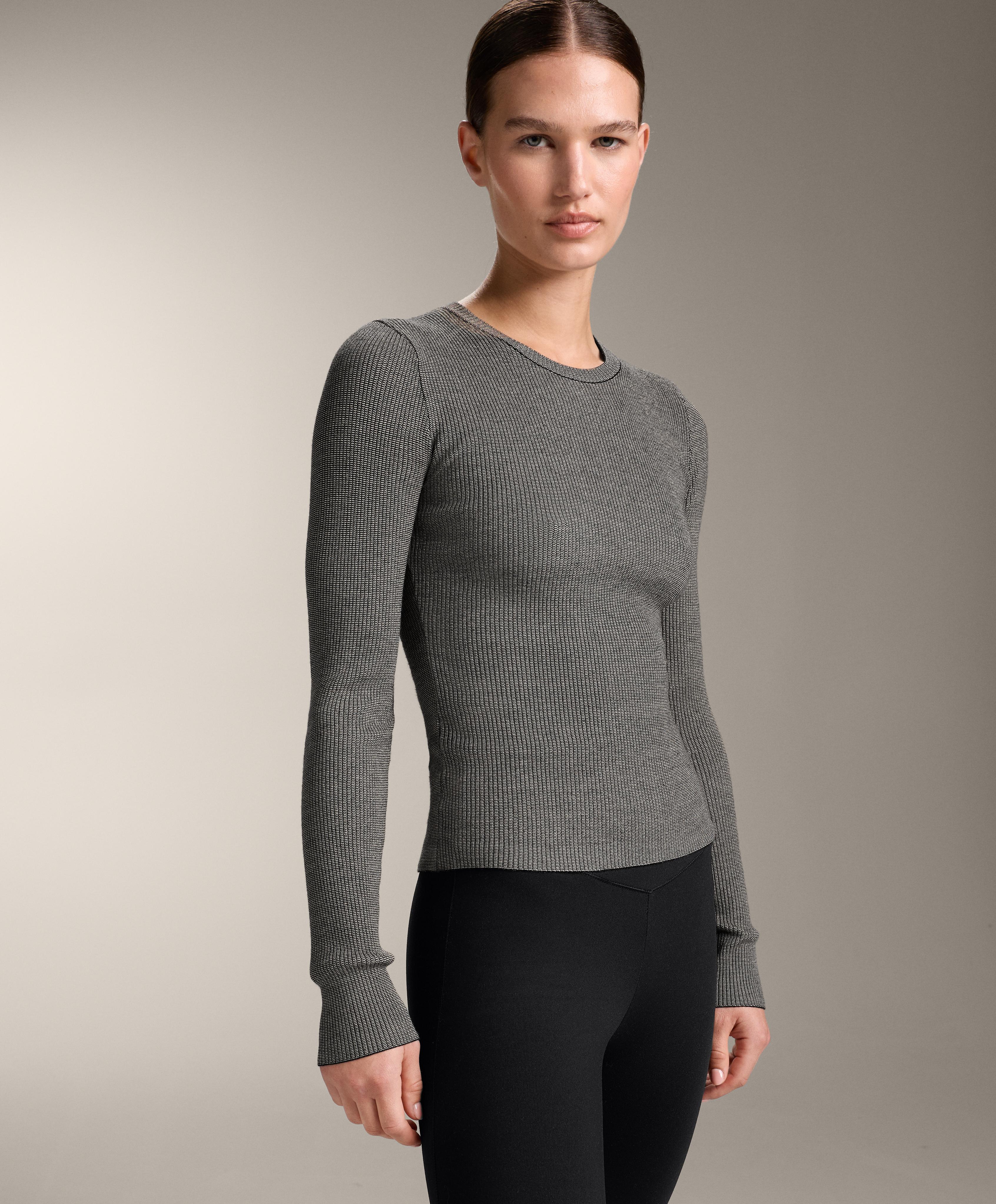 Textured knit base layer T-shirt — BLACK