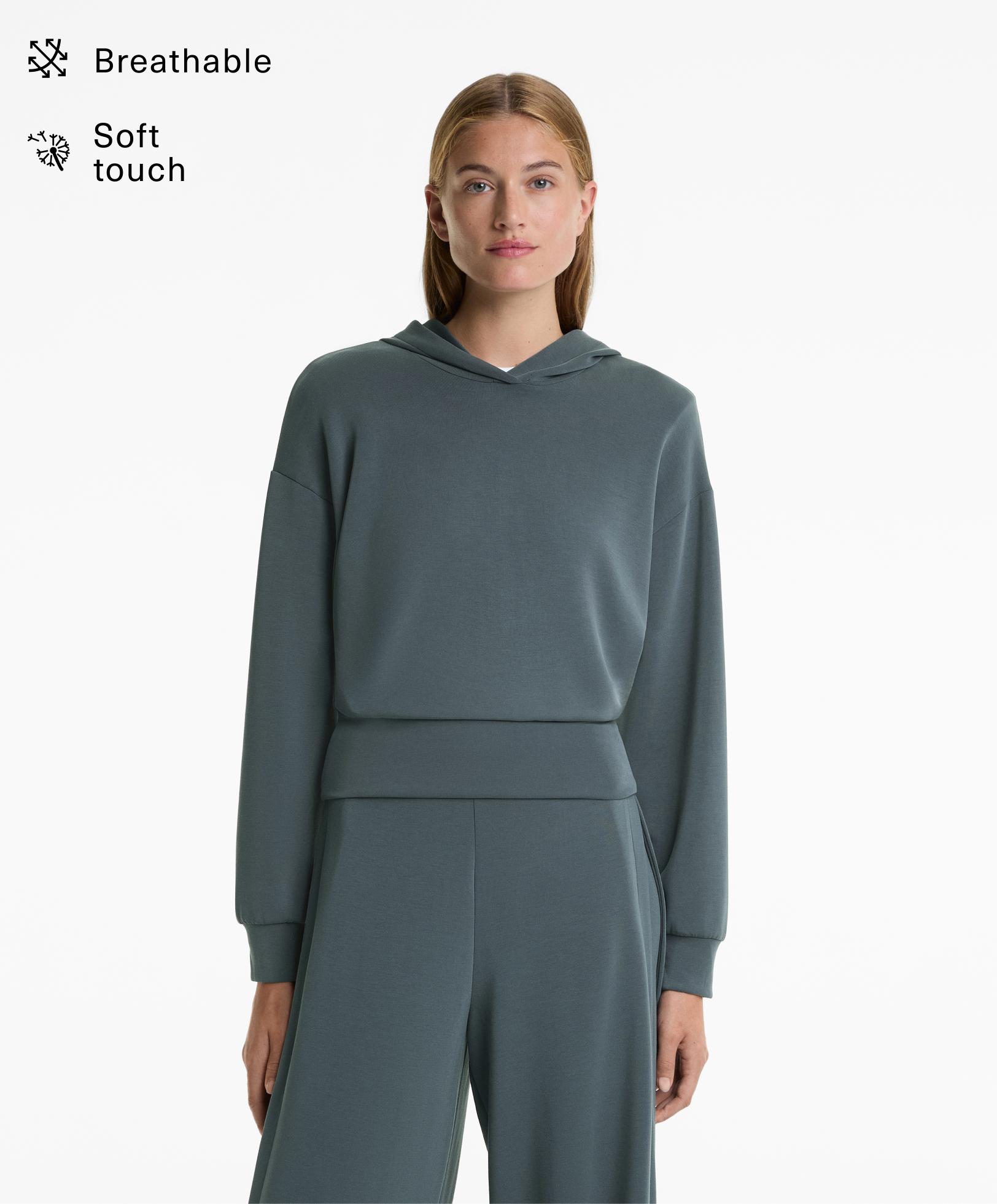 Modal yumuşak dokulu kapüşonlu crop sweatshirt Modal yumuşak dokulu kapüşonlu crop sweatshirt