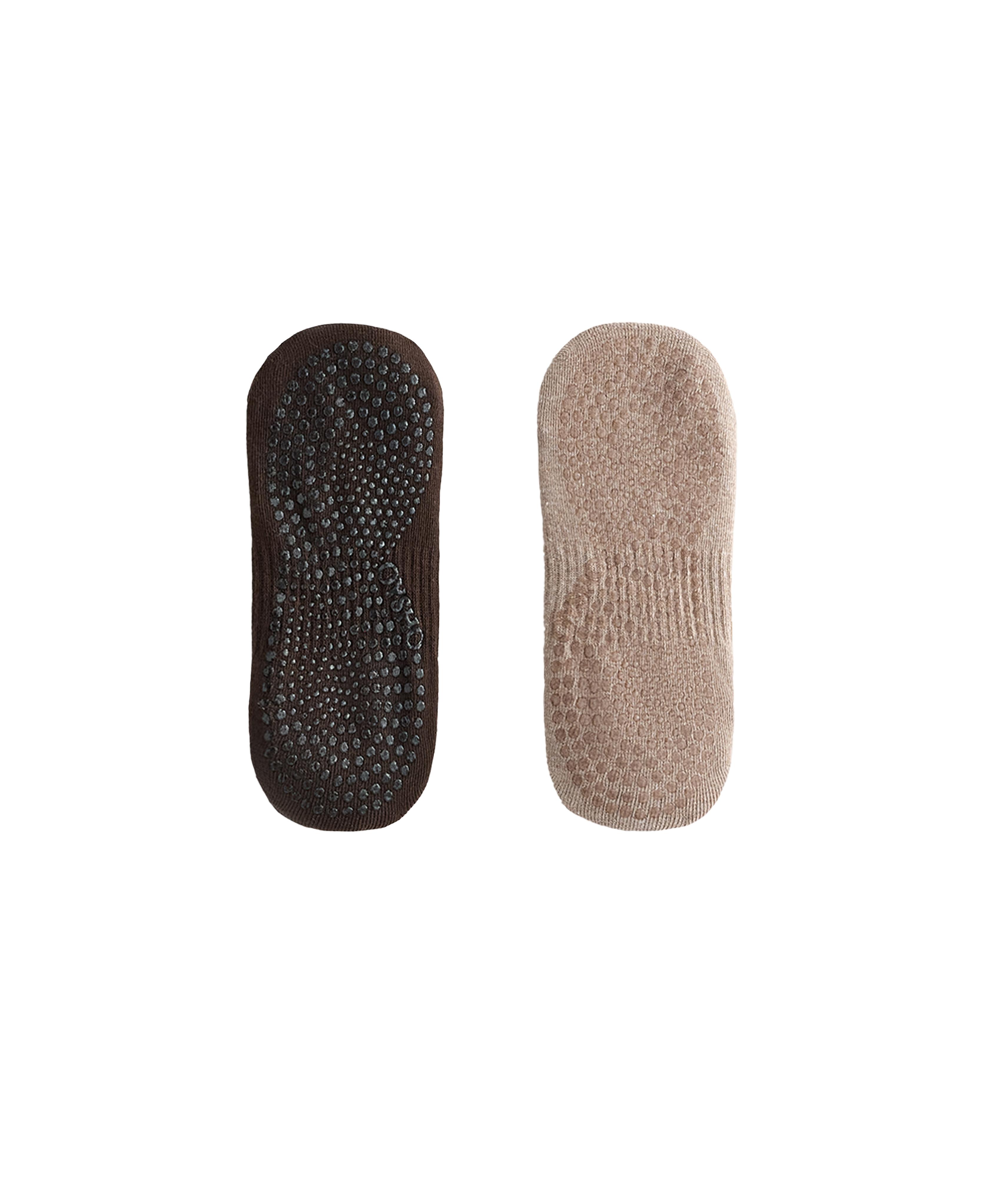 2 pairs of cotton blend yoga and Pilates socks — CHOCOLATE