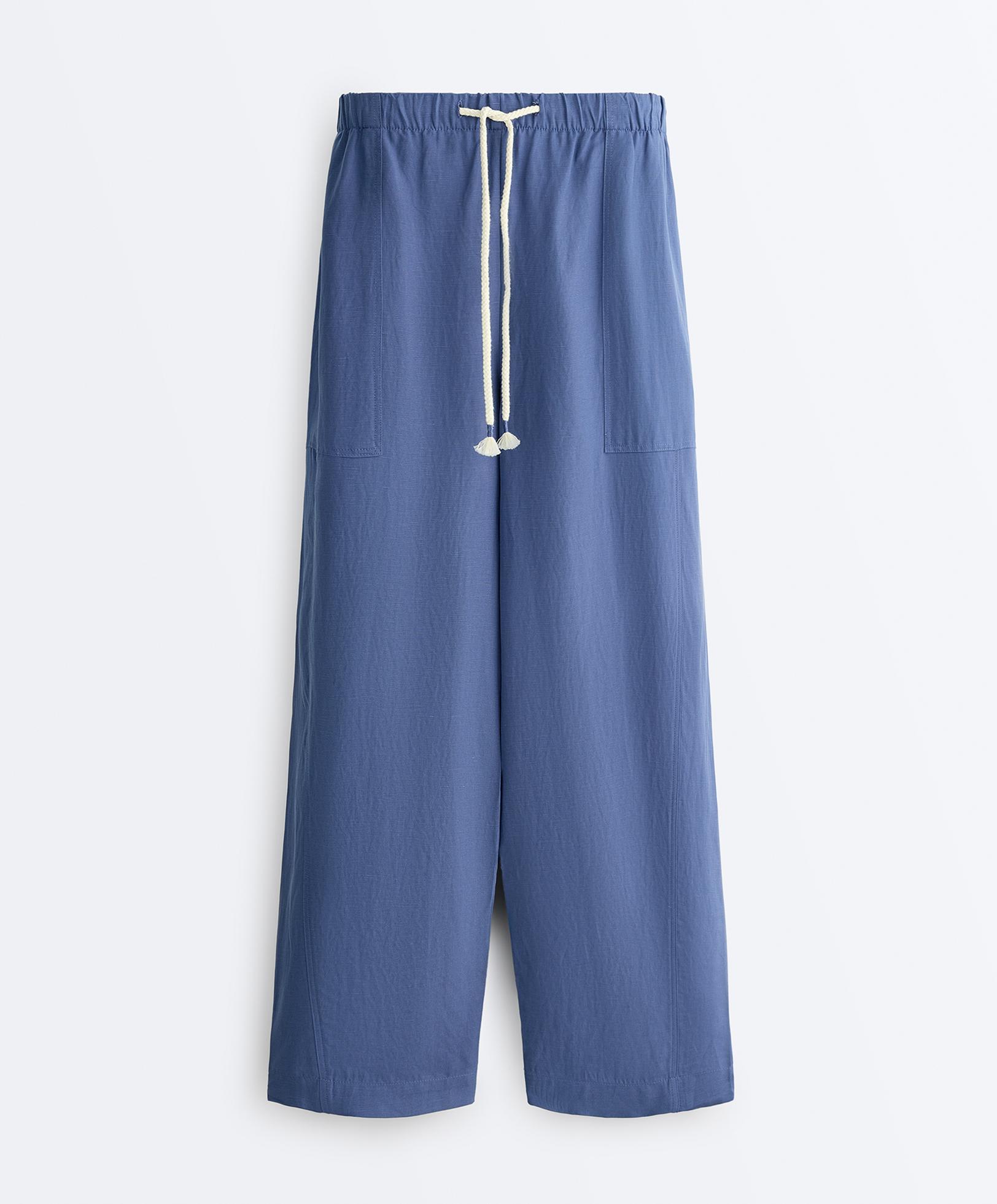 Lyocell blend and 24% linen straight trousers — MID-WASHED BLUE