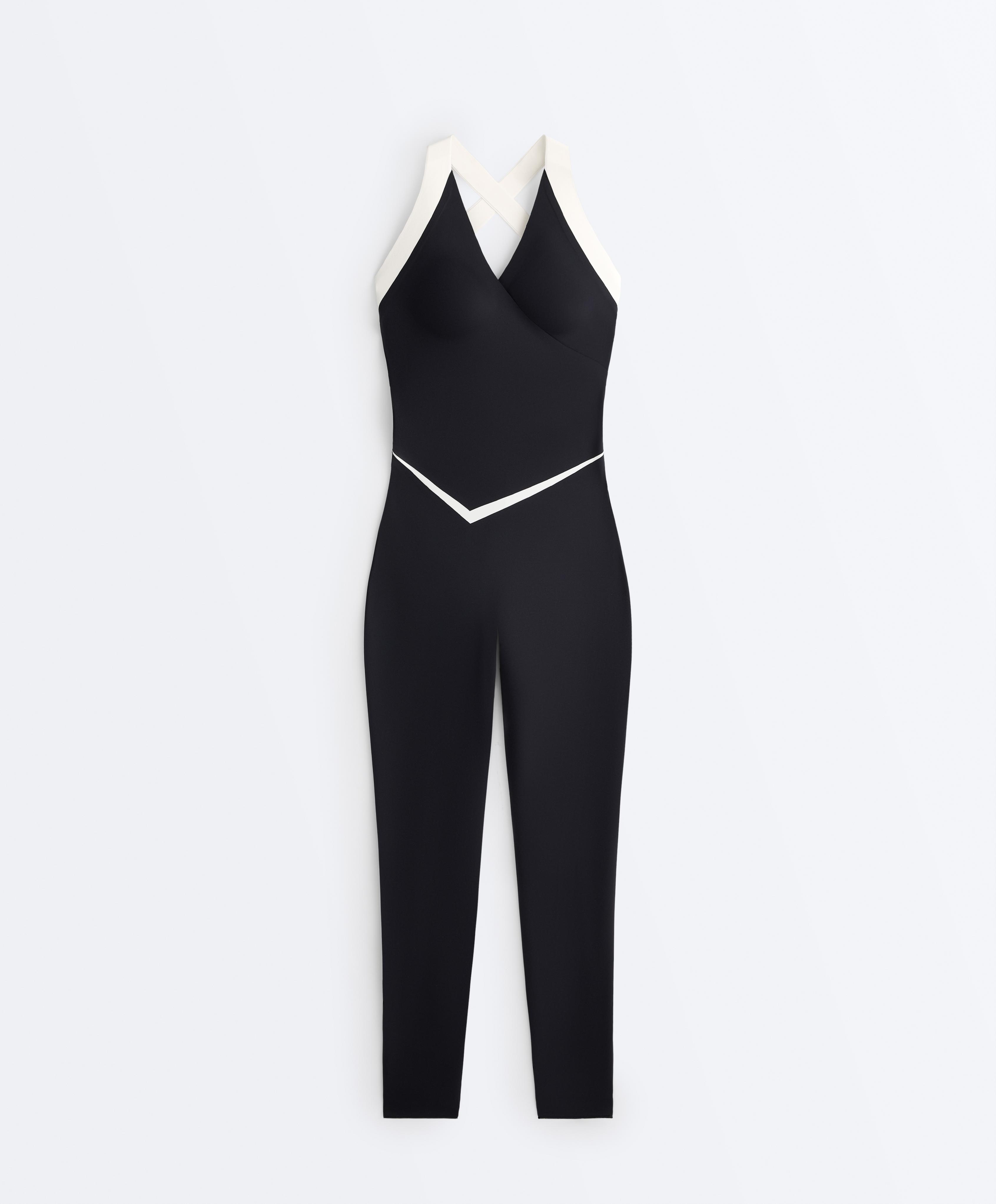 Perfect-adapt sleeveless contrast long jumpsuit — BLACK