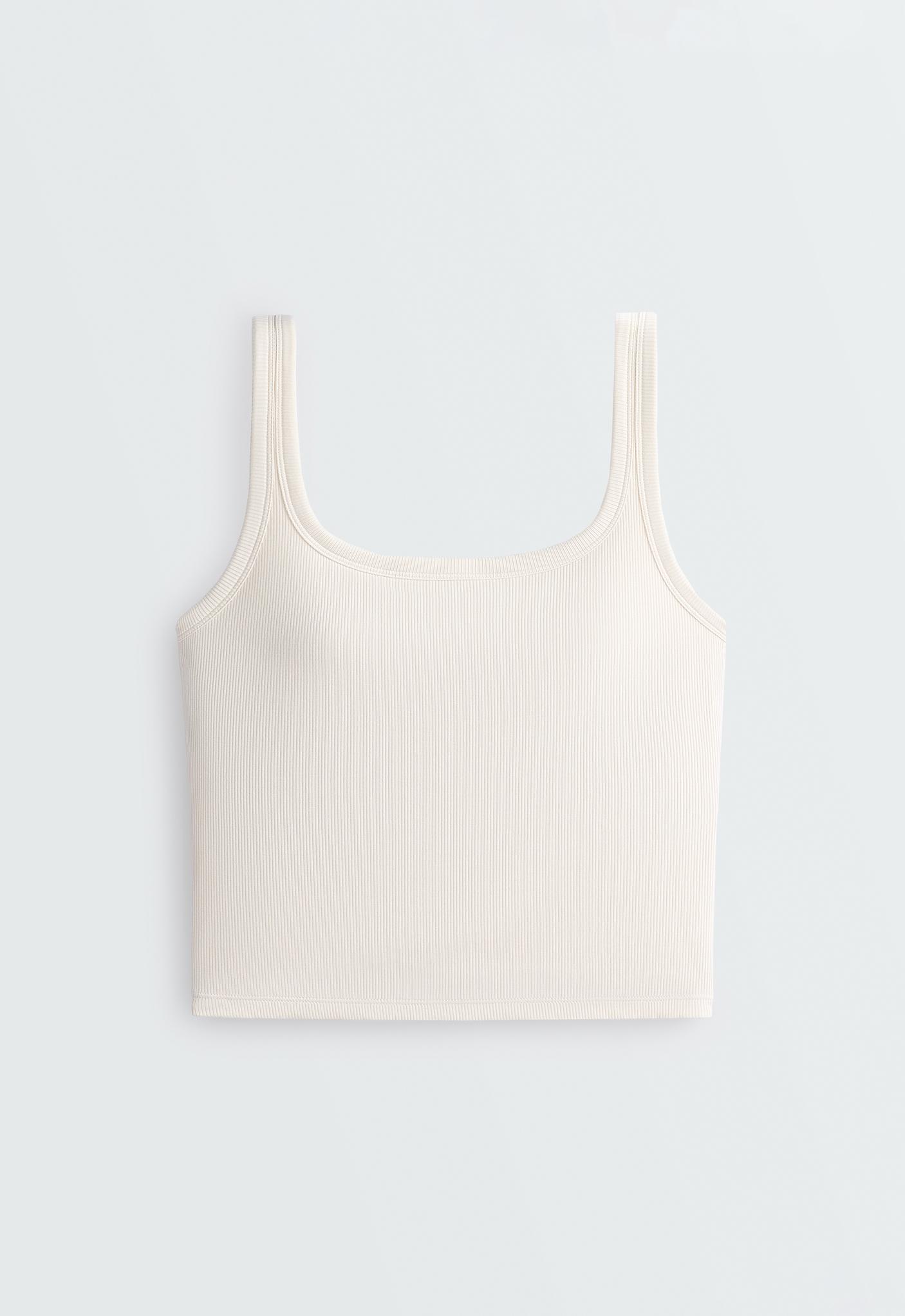 Square neck rib modal blend tank top — PALE ECRU
