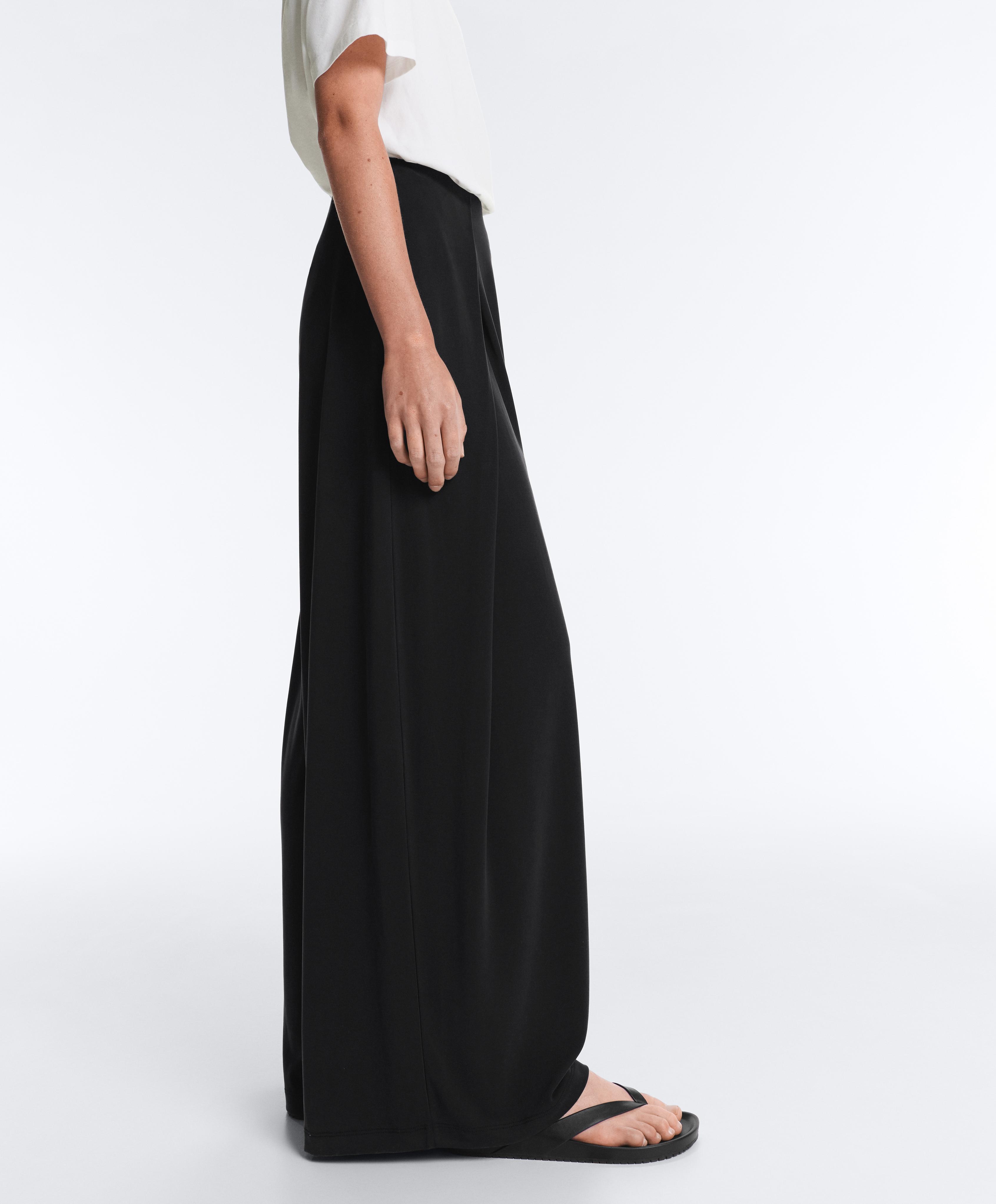 Modal blend straight-leg trousers with side pleat — BLACK