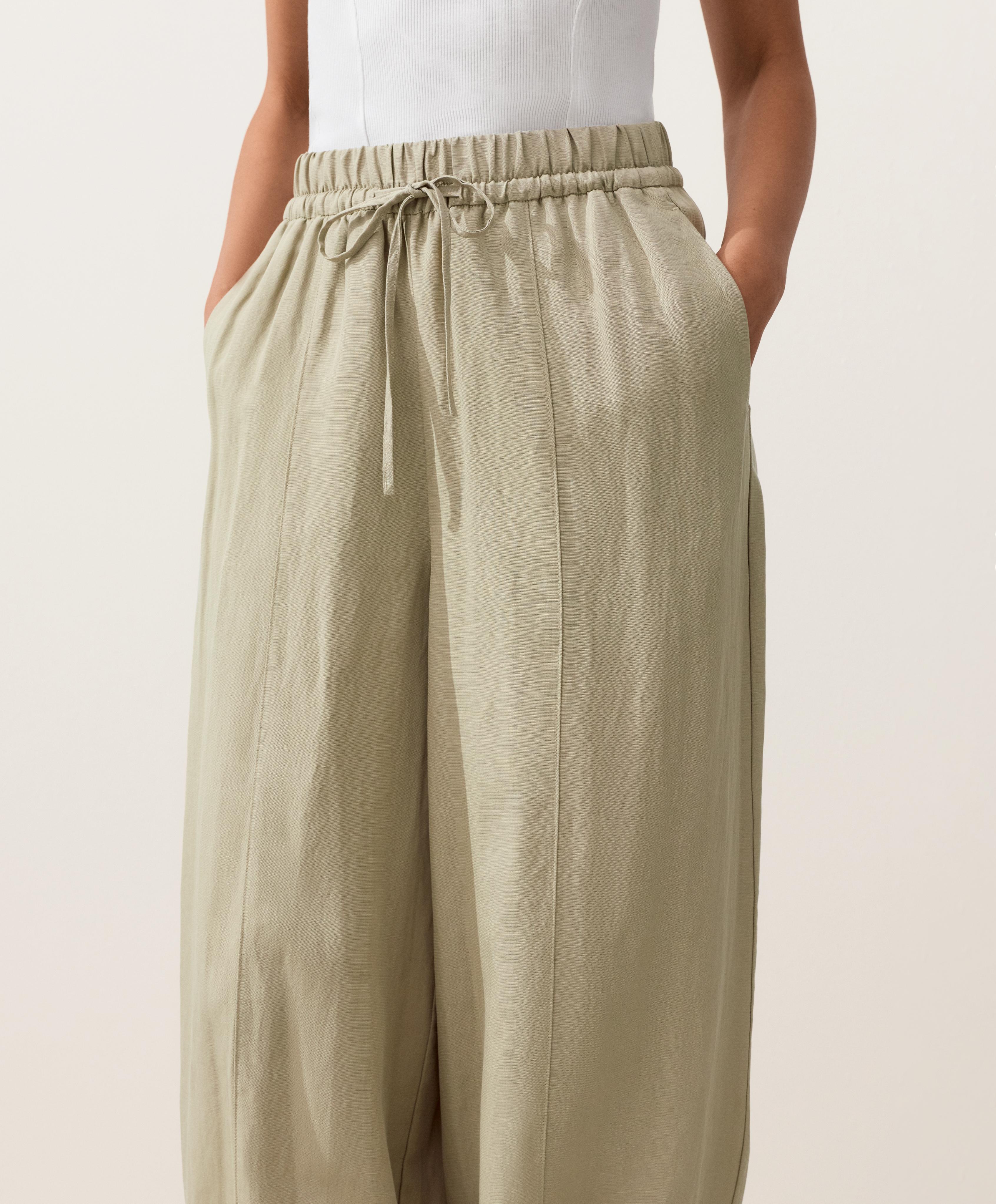 Balloon trousers lyocell blend and 24% linen with seams — GREEN BEIGE