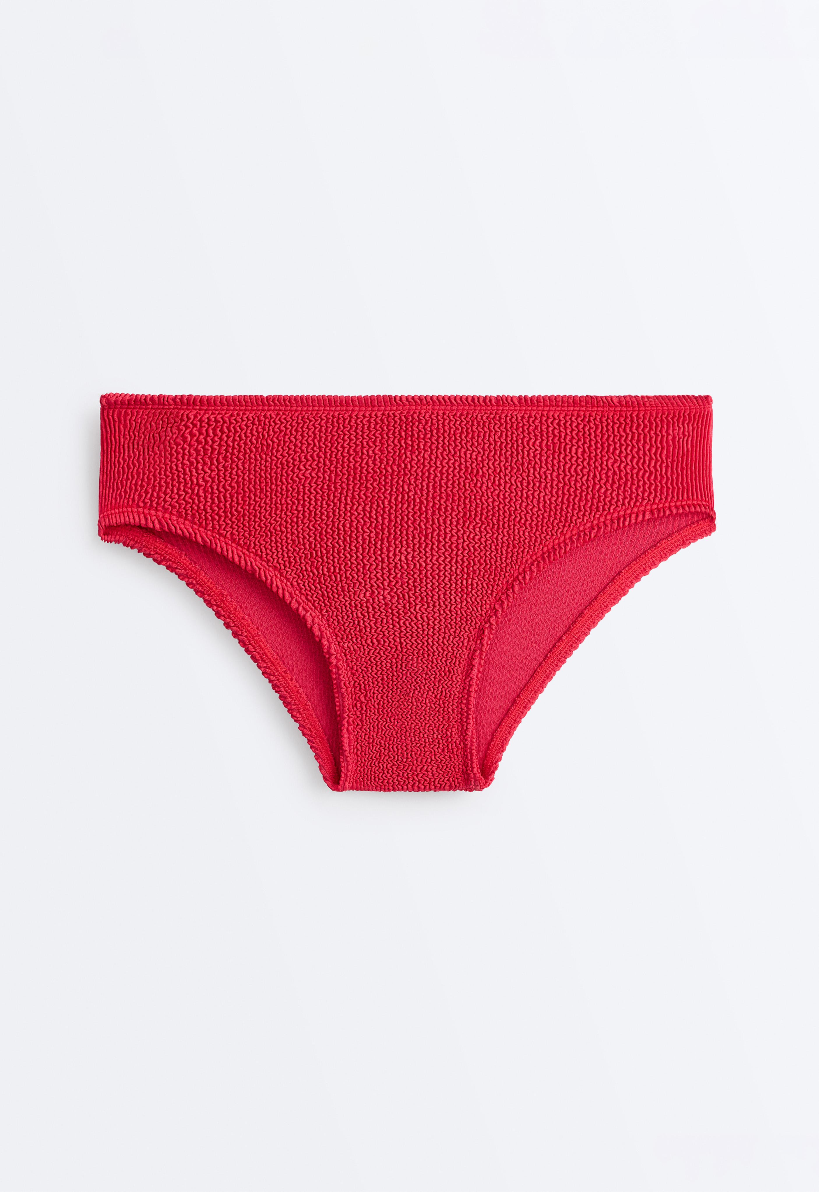Medium-coverage U-cut crinkle bikini briefs — GERANIUM RED
