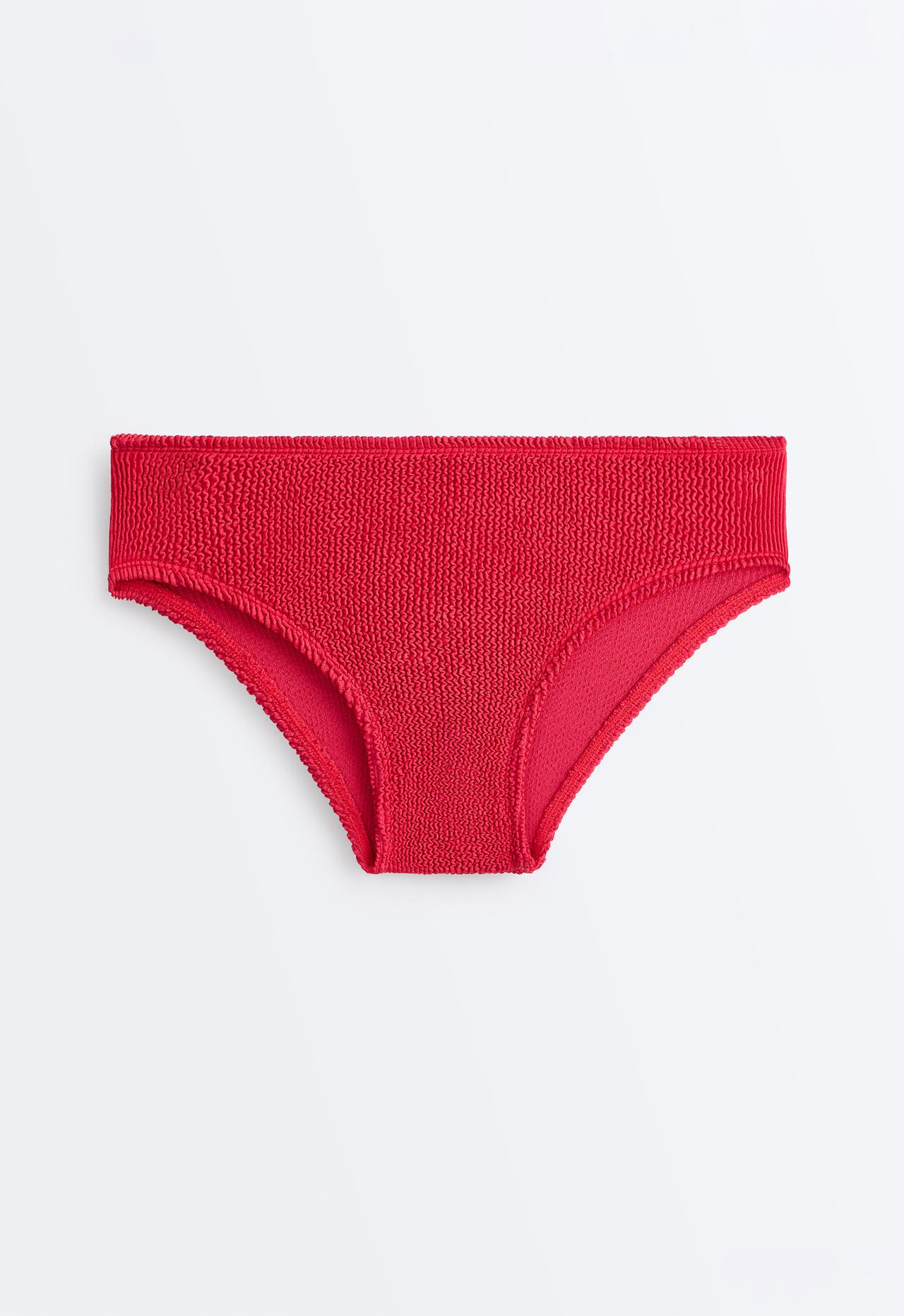 Medium-coverage U-cut crinkle bikini briefs — GERANIUM RED