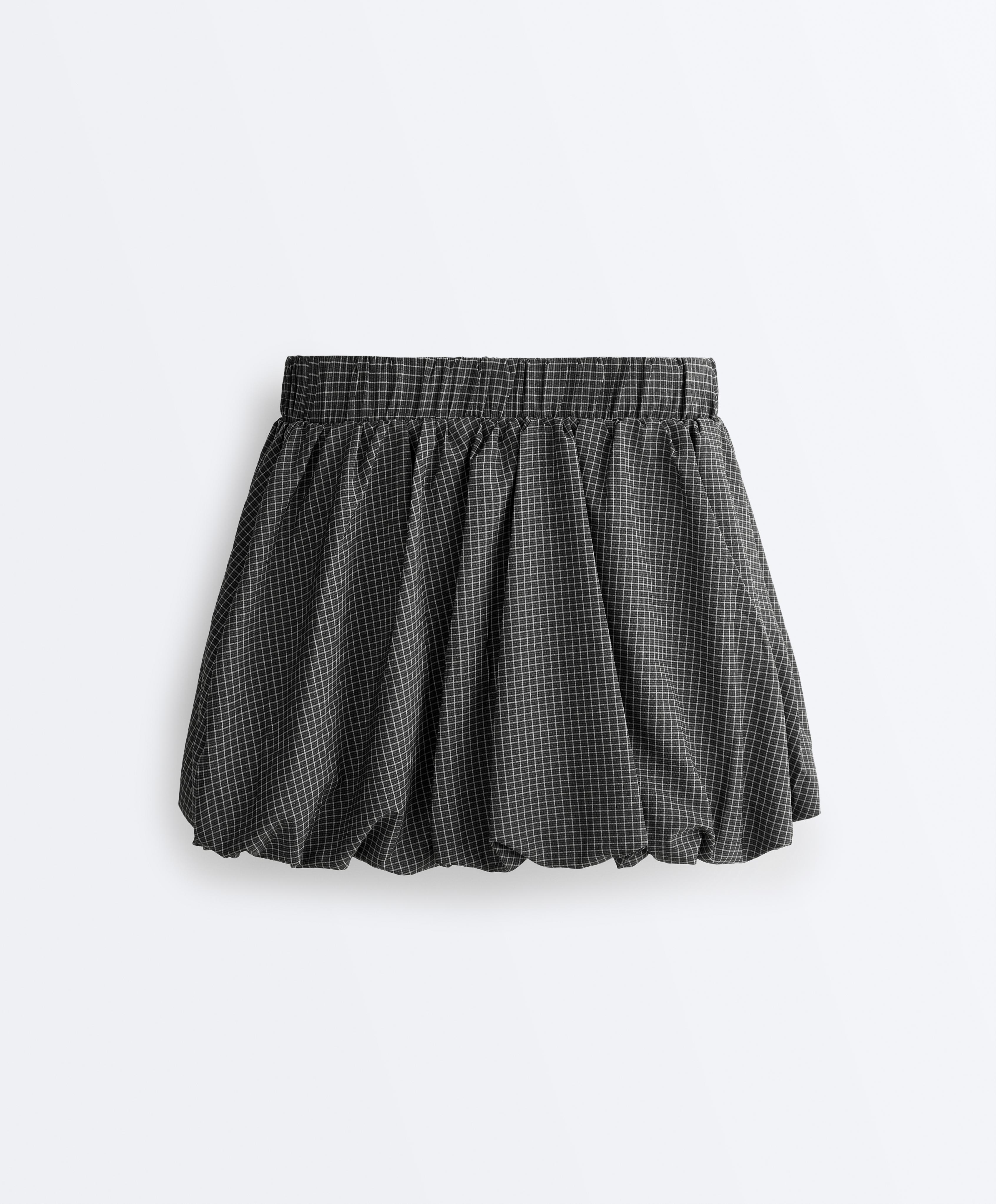 High rise Compressive check balloon mini skirt — BLACK
