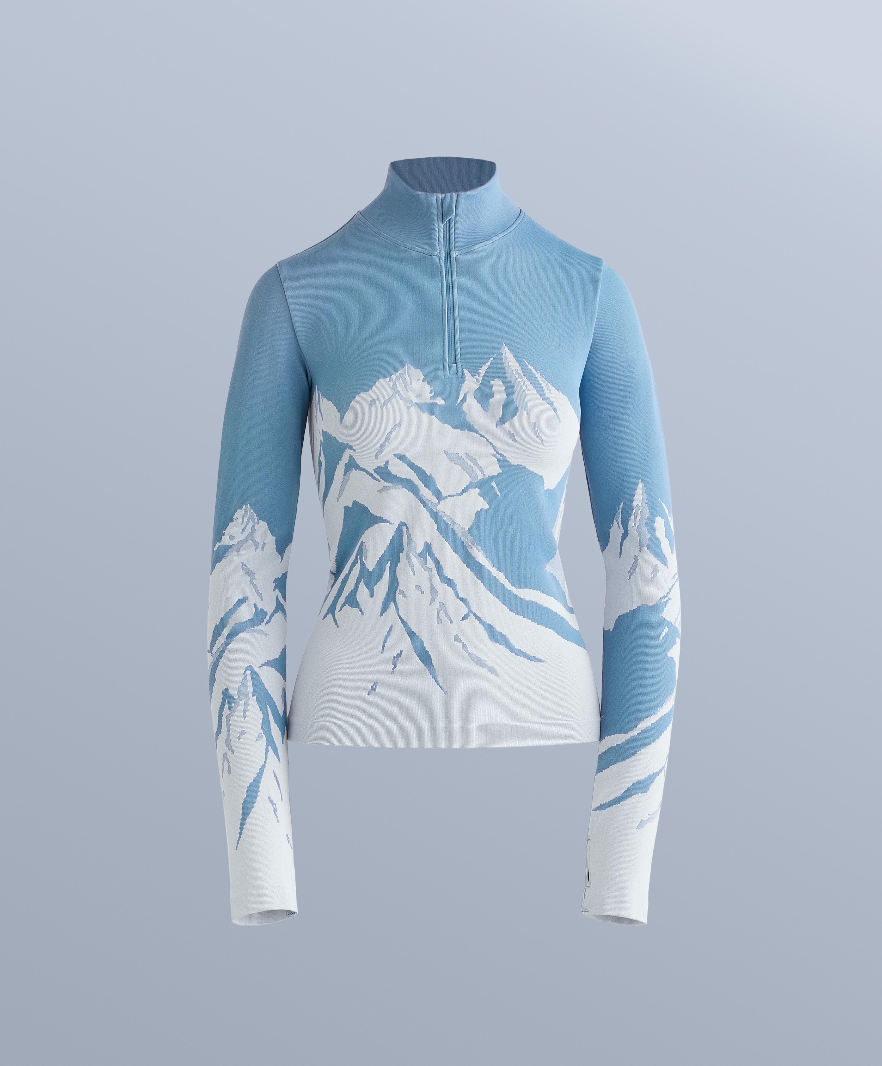 Seamless base layer thermal T-shirt with half zip and print — PALE BLUE