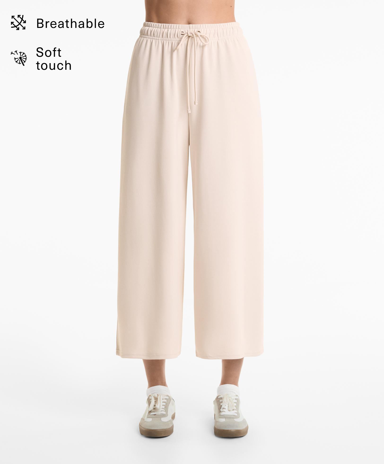 Soft-touch wide-leg crop trousers with modal