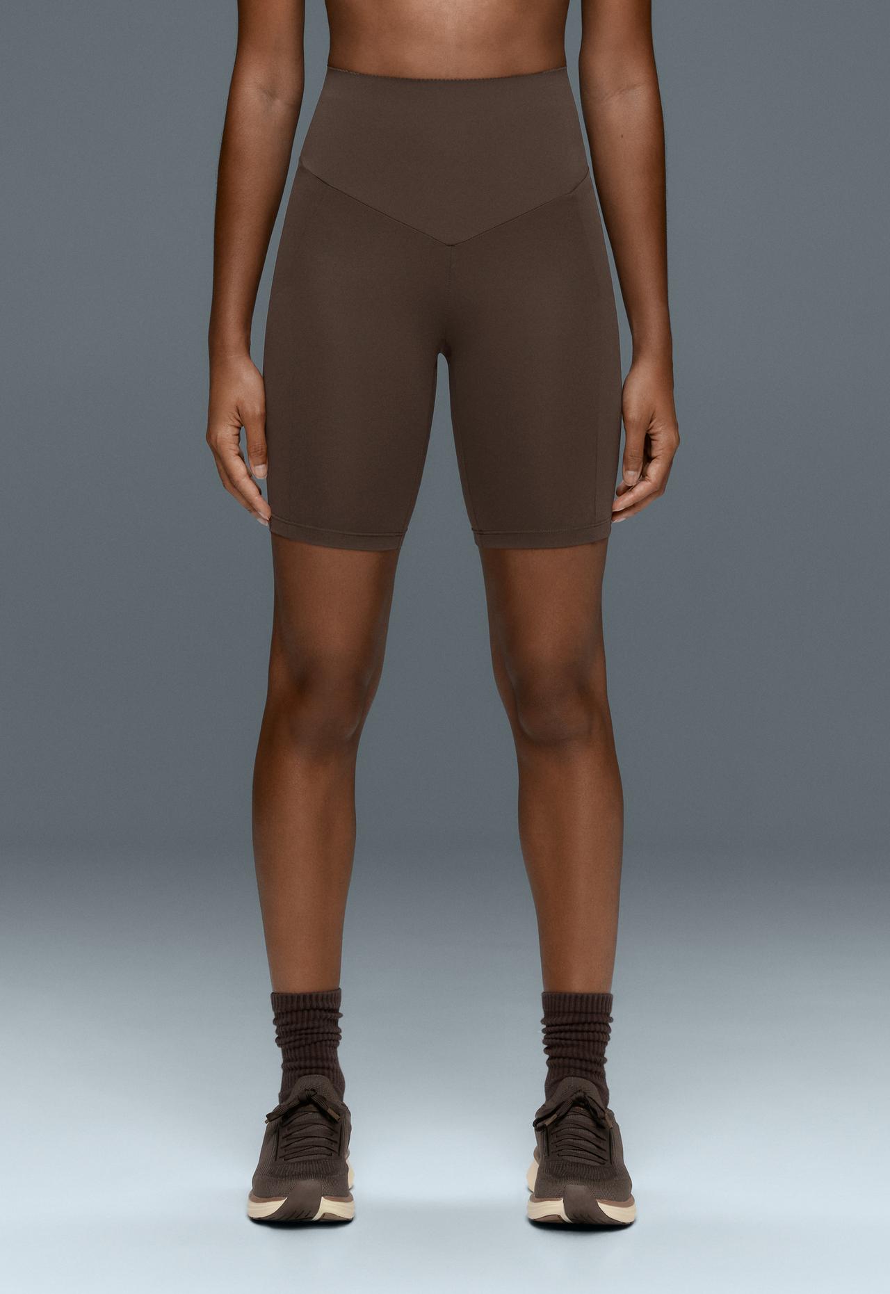 High rise compressive pocket 20 cm biker leggings — BROWN