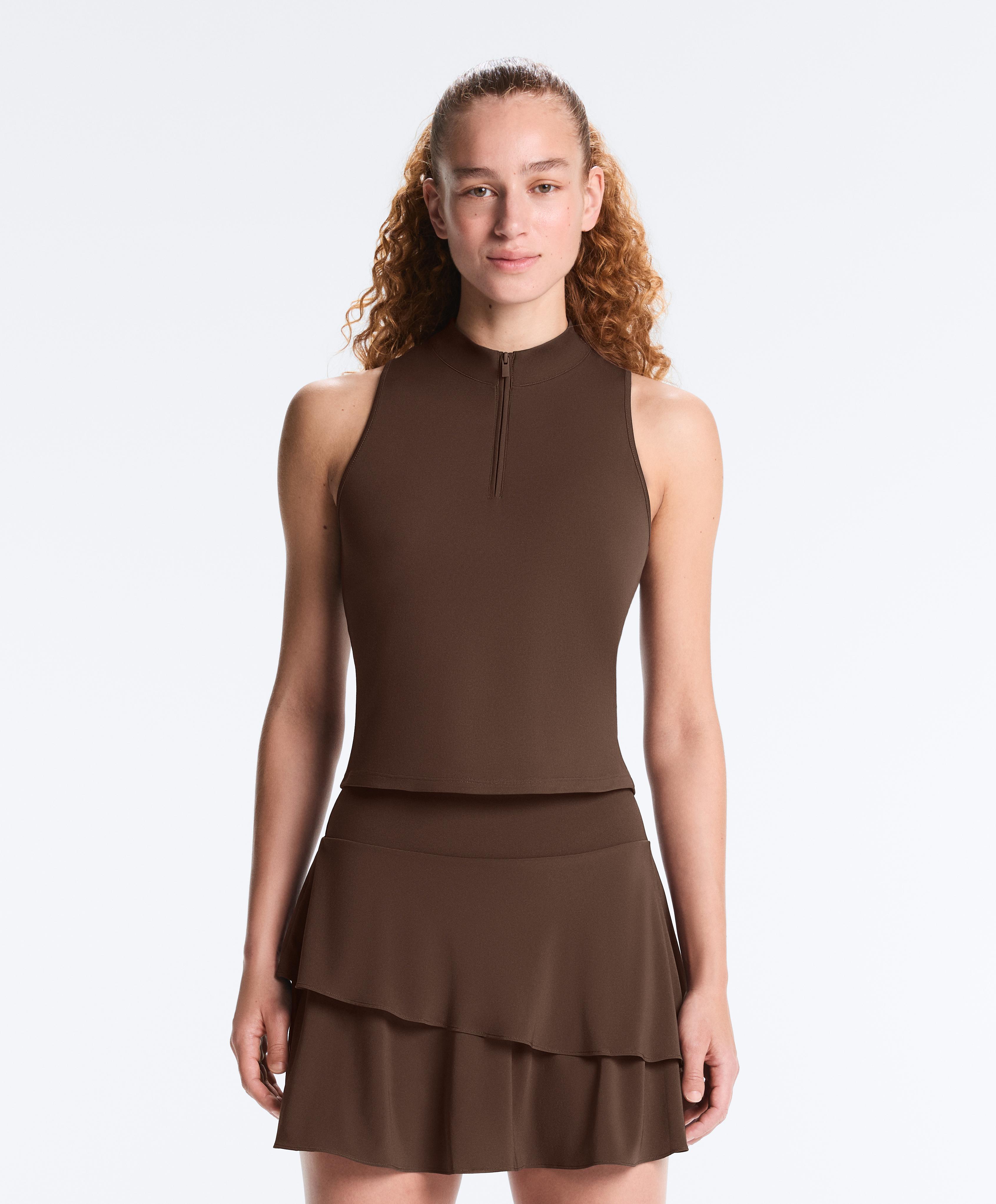 Half-zip sleeveless top — BROWN