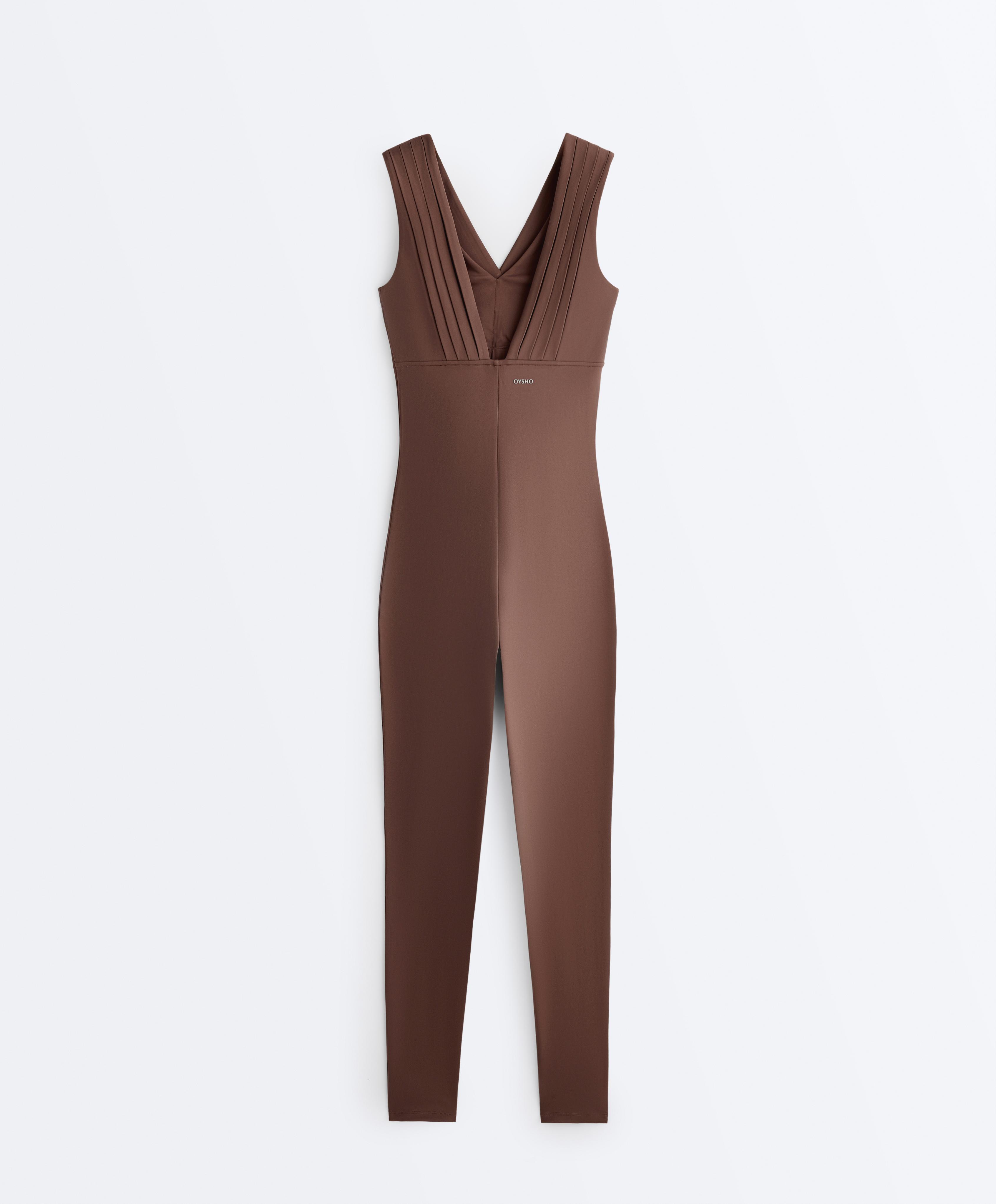 Pleated Comfortlux long jumpsuit — MID-BROWN