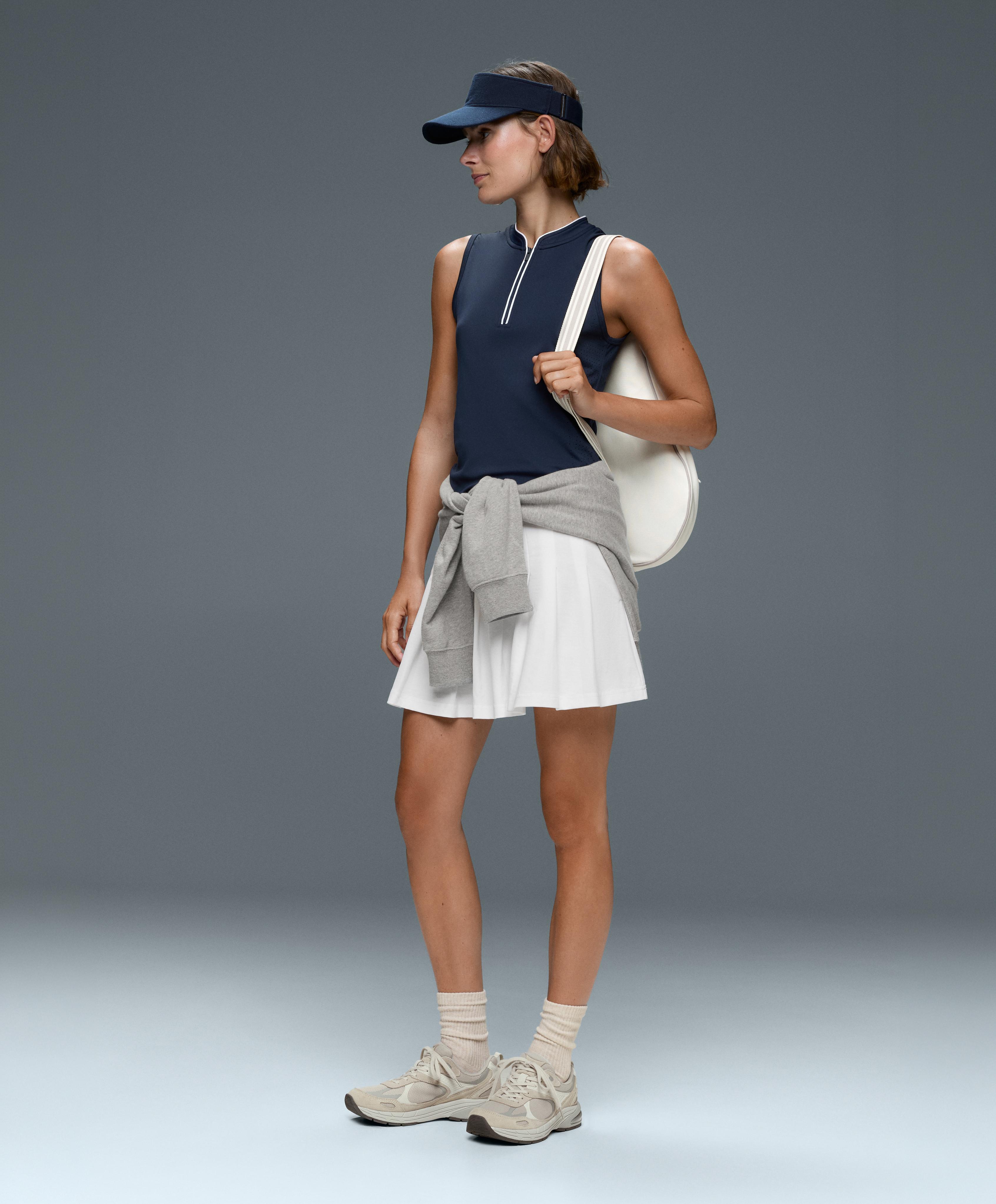 Technical sleeveless T-shirt with half zip — NAVY BLUE