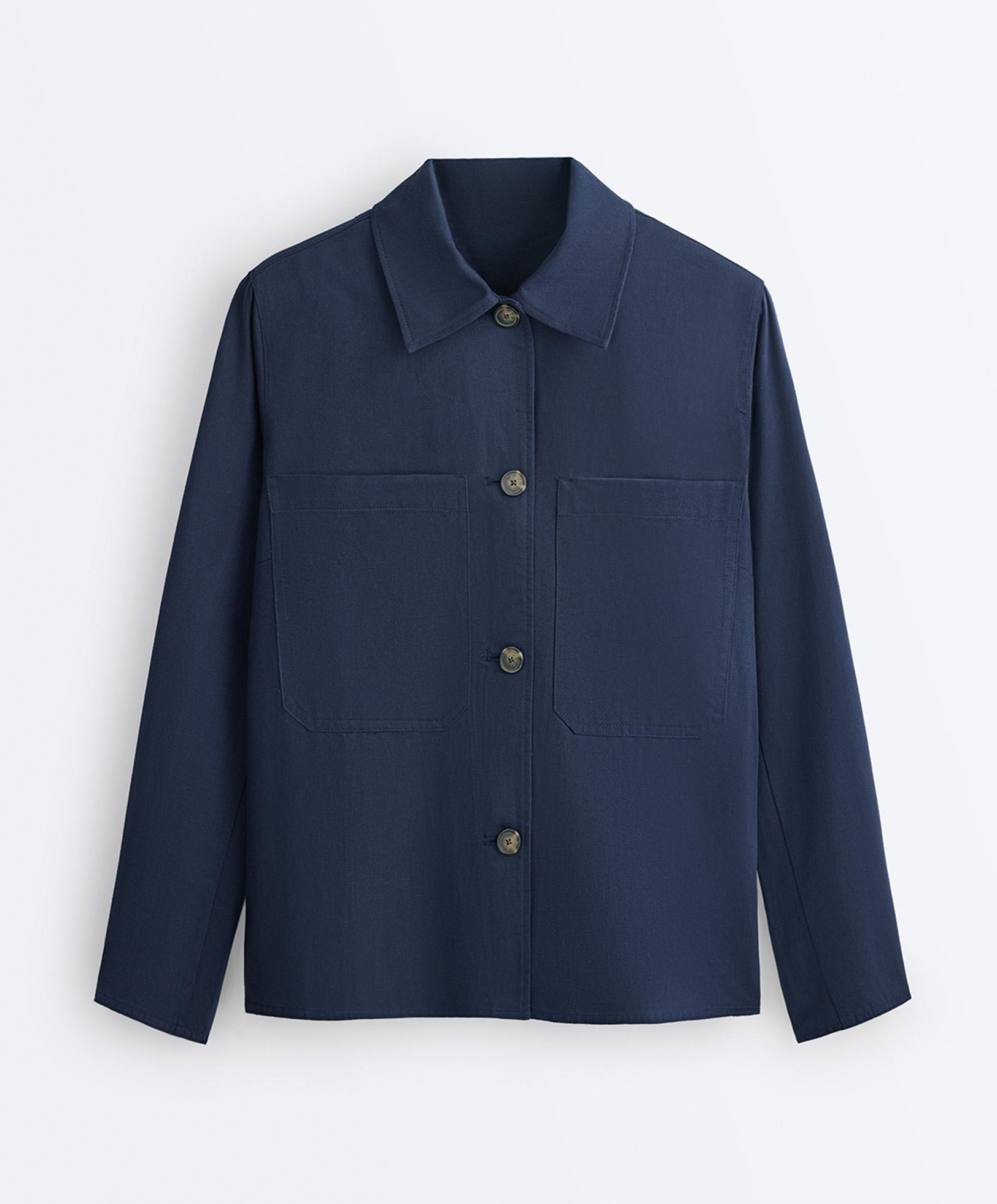 Cotton blend pocket jacket — NAVY BLUE