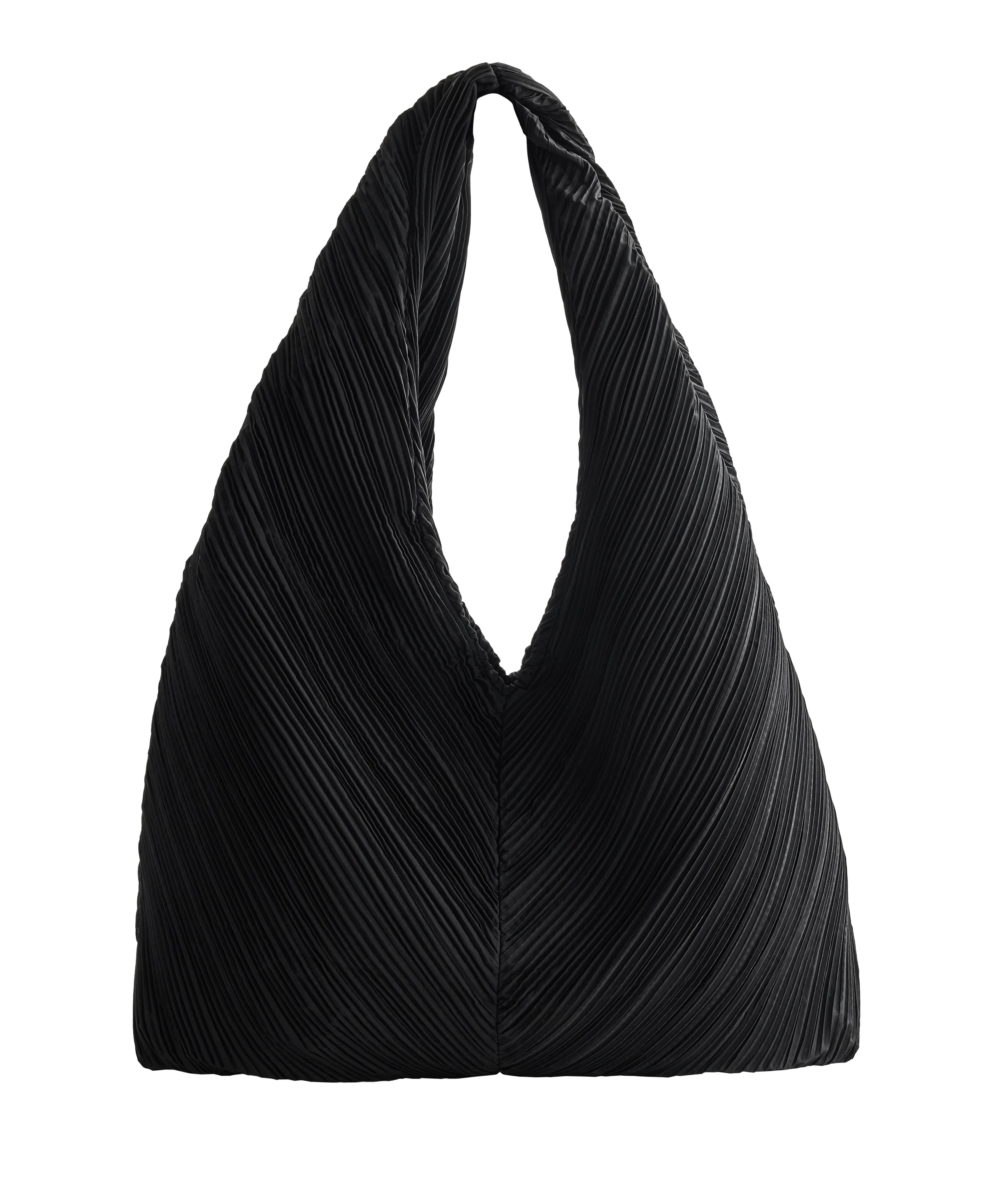 Pleated nylon shoulder bag — BLACK