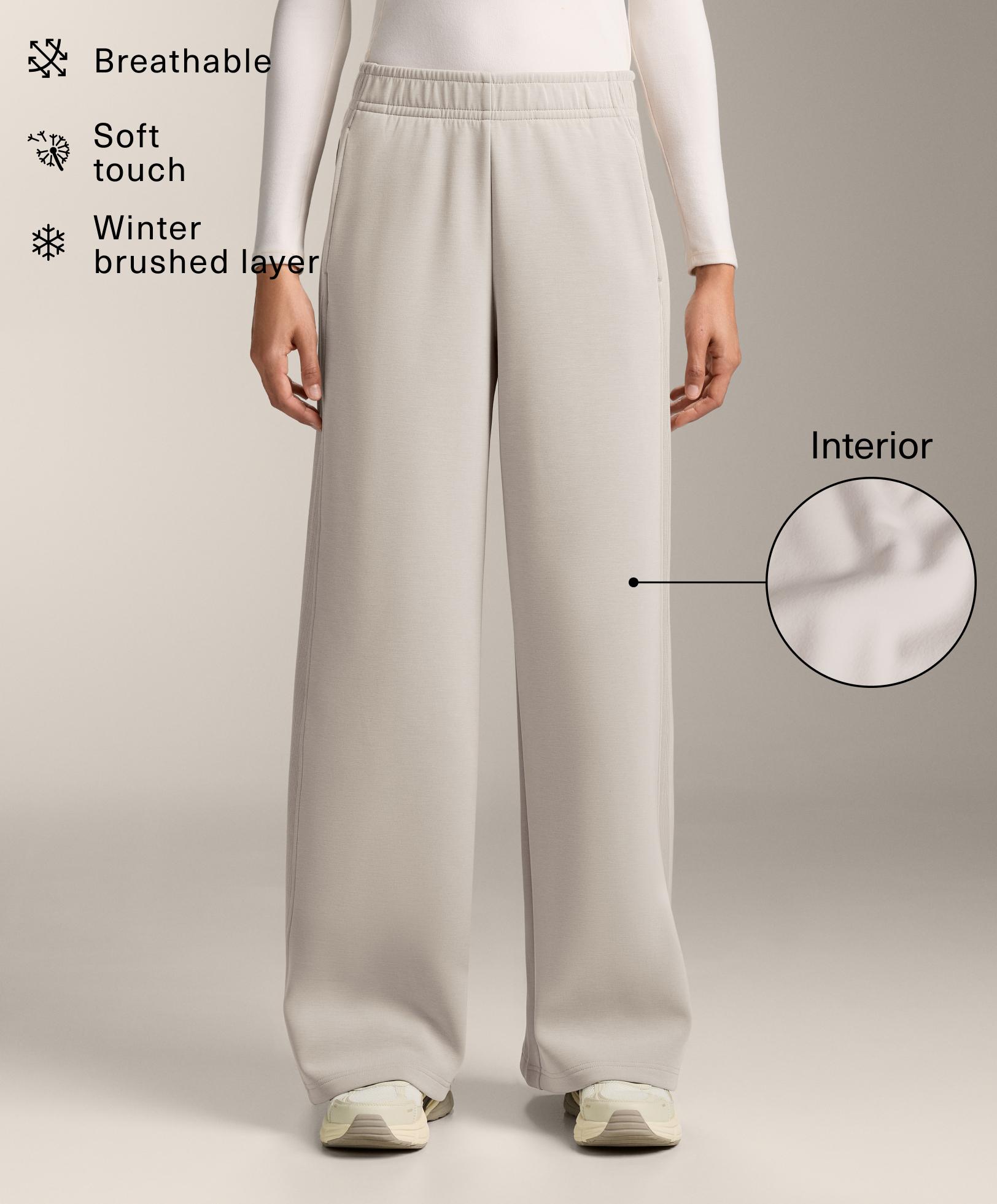Wide-leg straight trousers with side rib and brushed modal