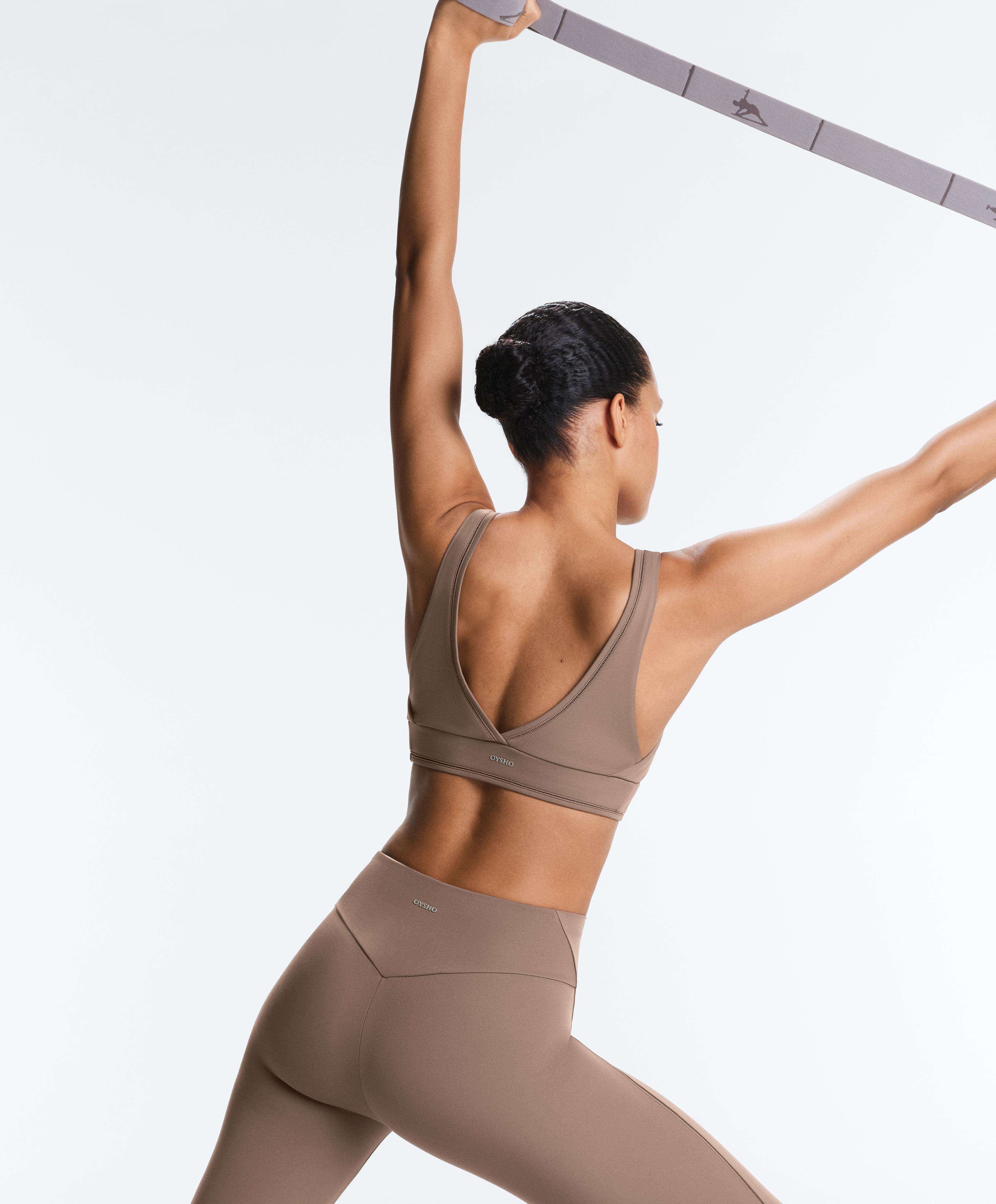 Comfortlux medium-support hemstitch sports bra — MINK