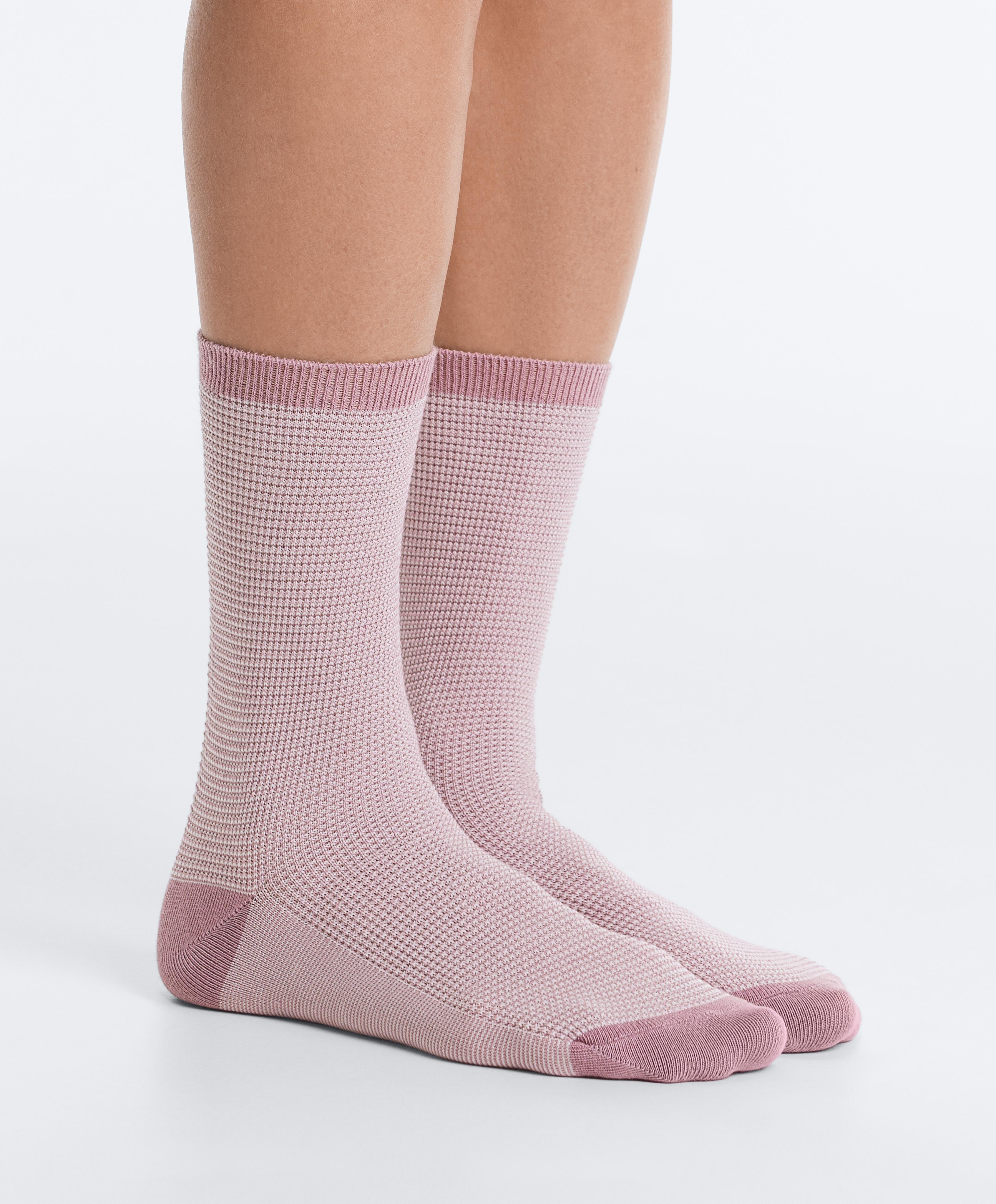 3 pairs of classic cotton textured socks — PINK-MAUVE