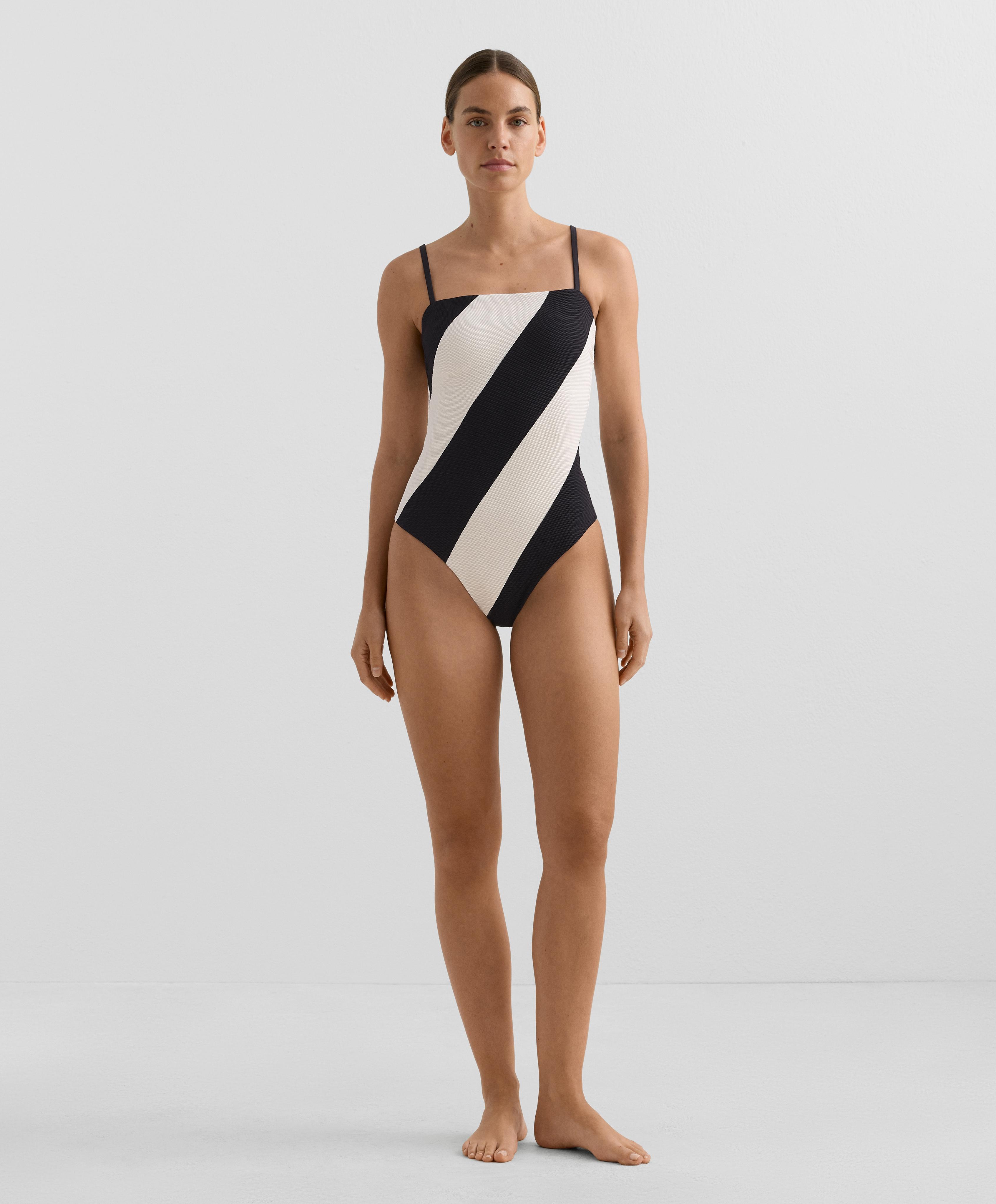 Diagonal stripe piqué bandeau swimsuit Diagonal stripe piqué bandeau swimsuit