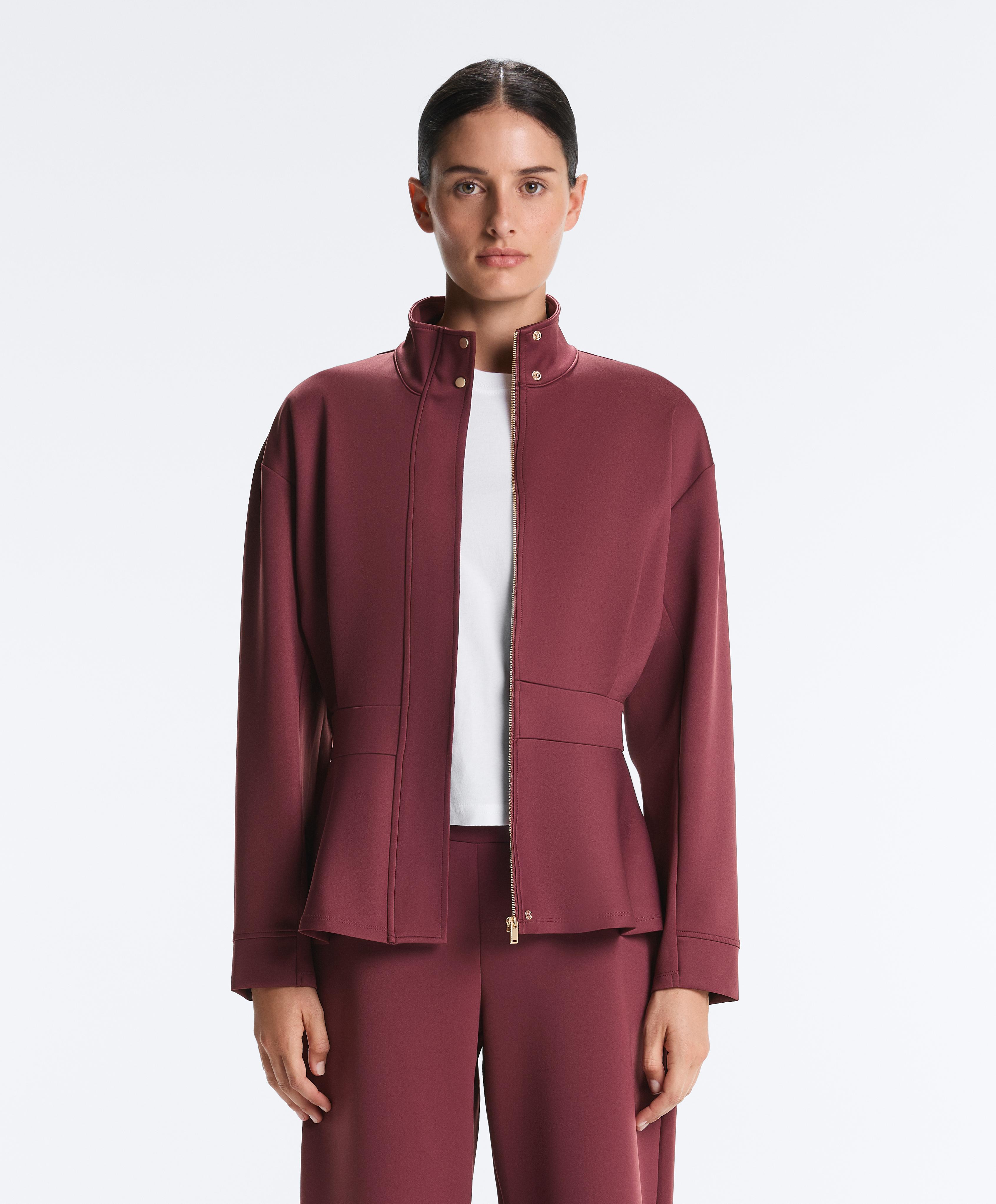 Neoprene-effect peplum jacket — CHERRY