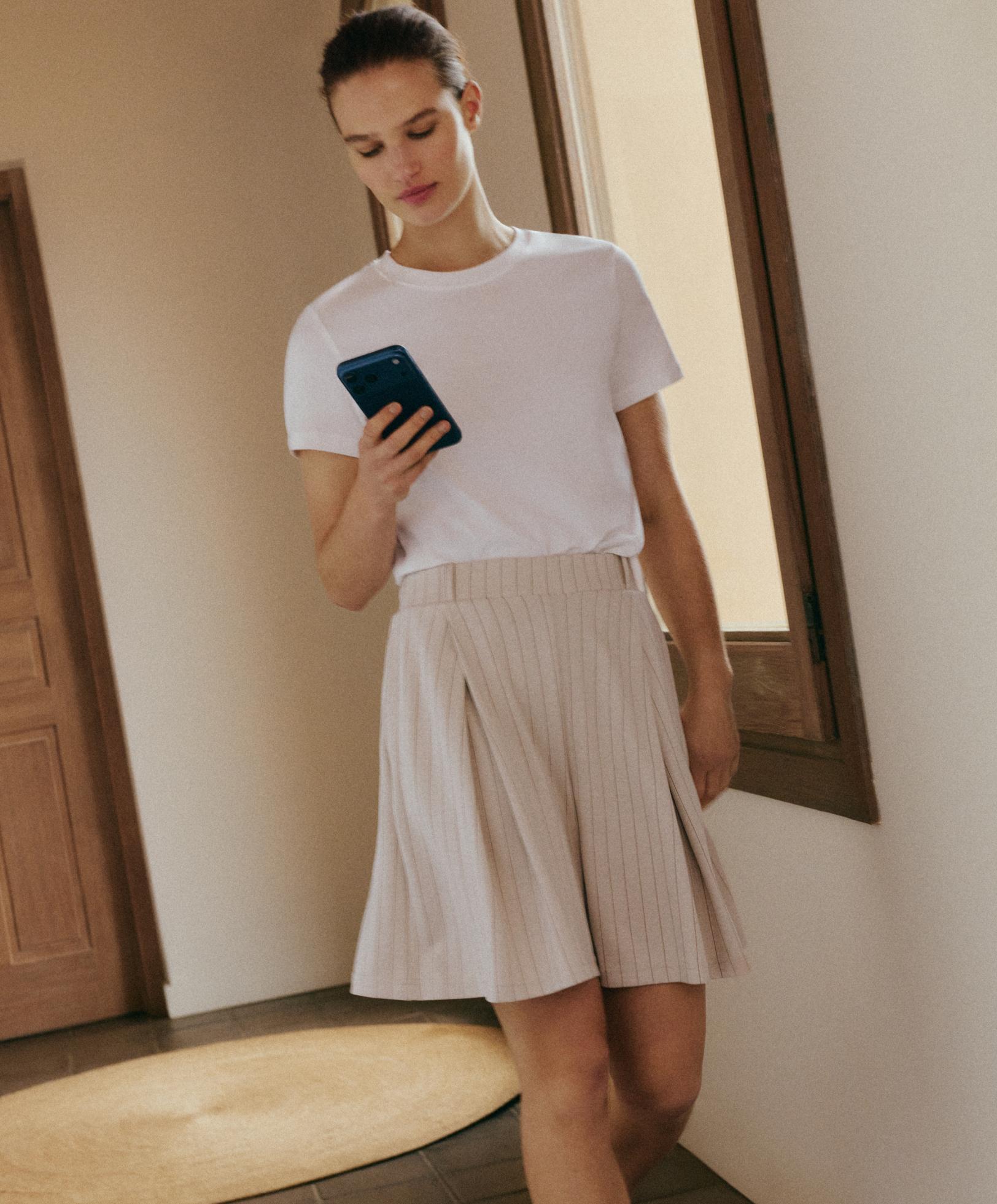 Wide striped pleated bermuda shorts — SANDY