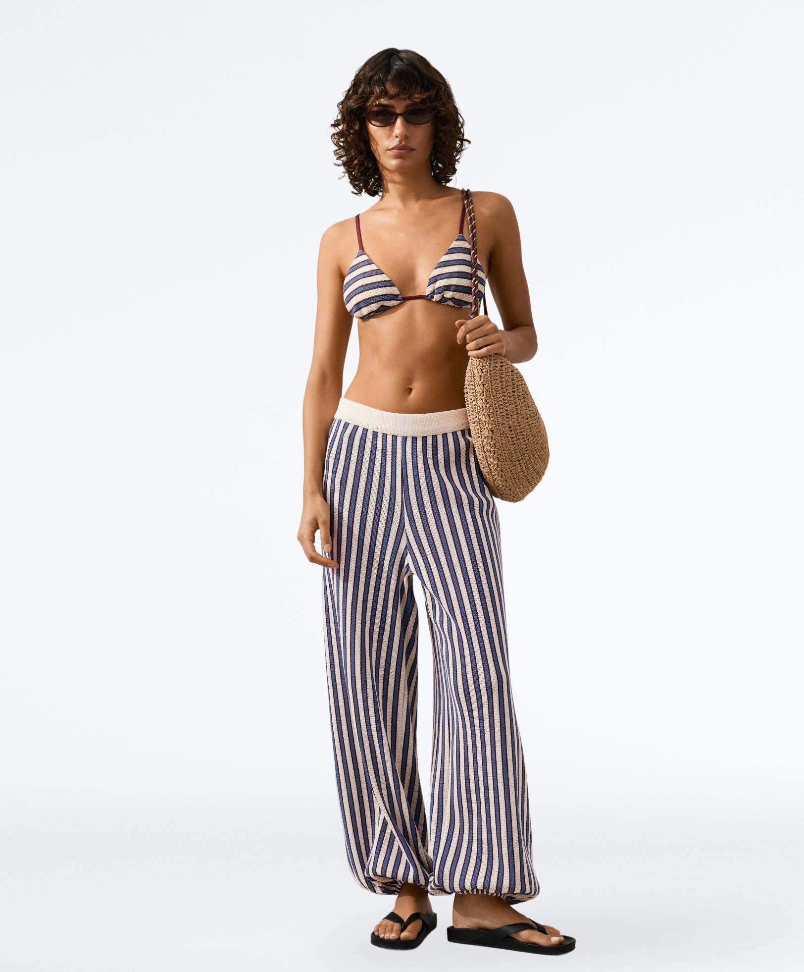 Striped cotton knit bloomer trousers — LAVENDER BLUE