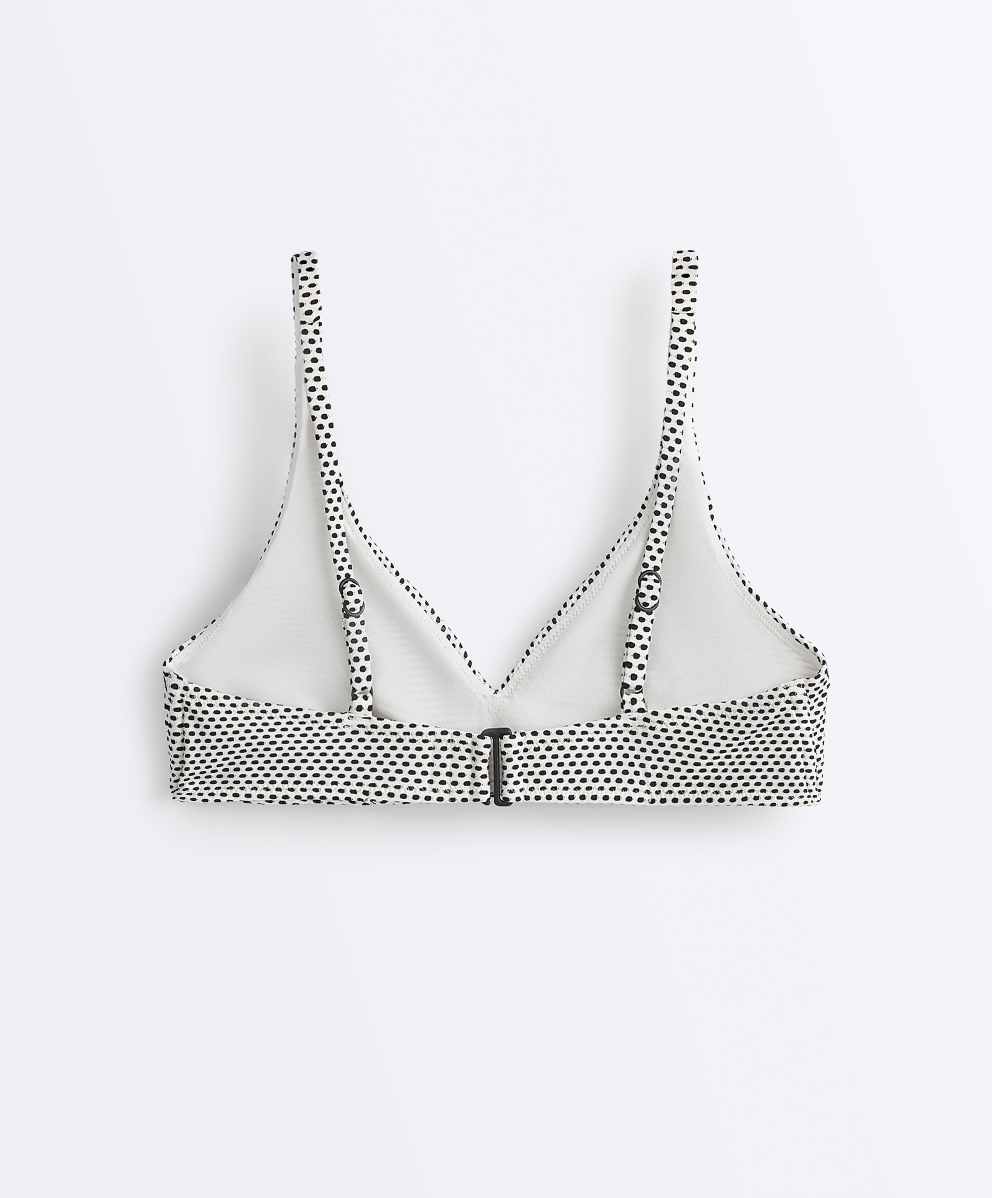 Jacquard polka dot halter bikini top — PALE ECRU