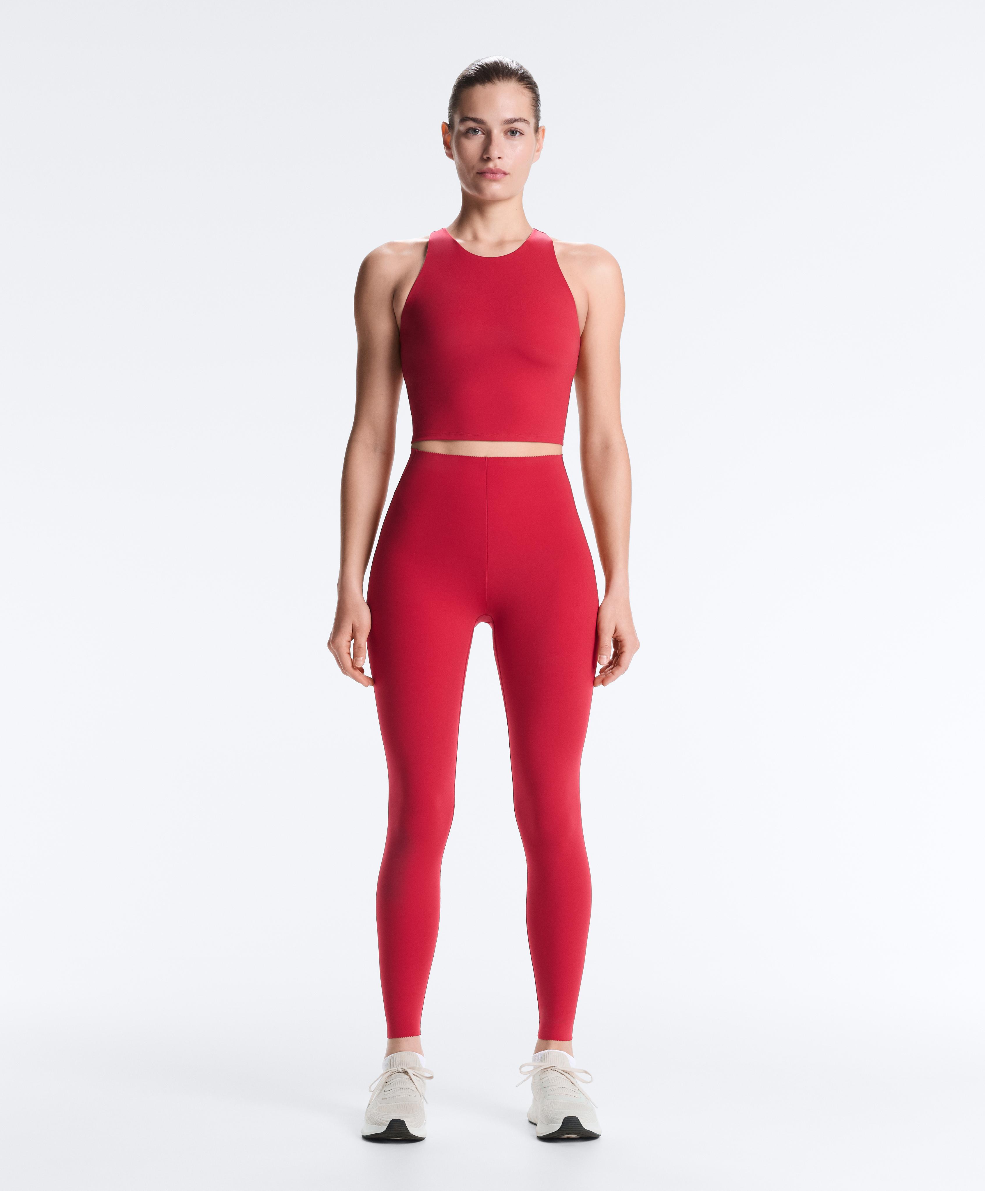 Extra-compressive core-control 65cm ankle-length leggings — RED