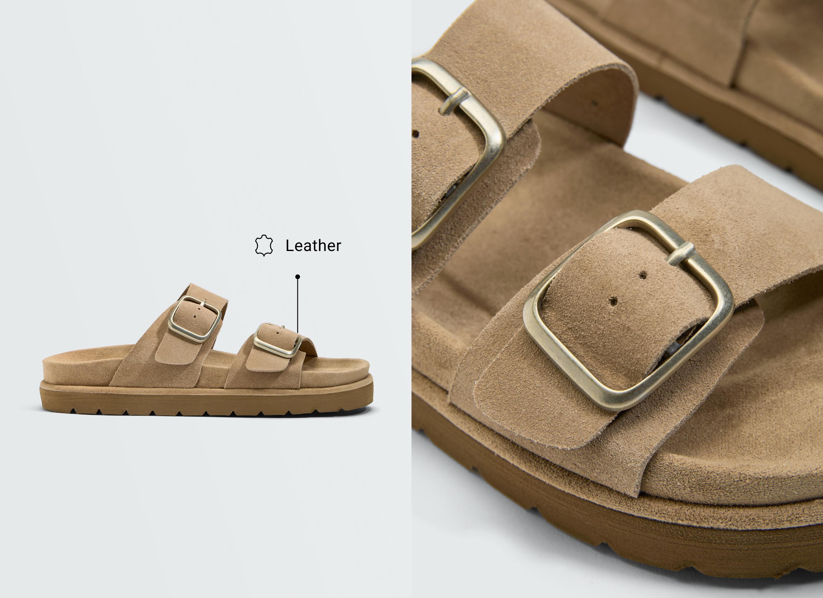 Buckle split-leather platform sandals — TOASTED BROWN