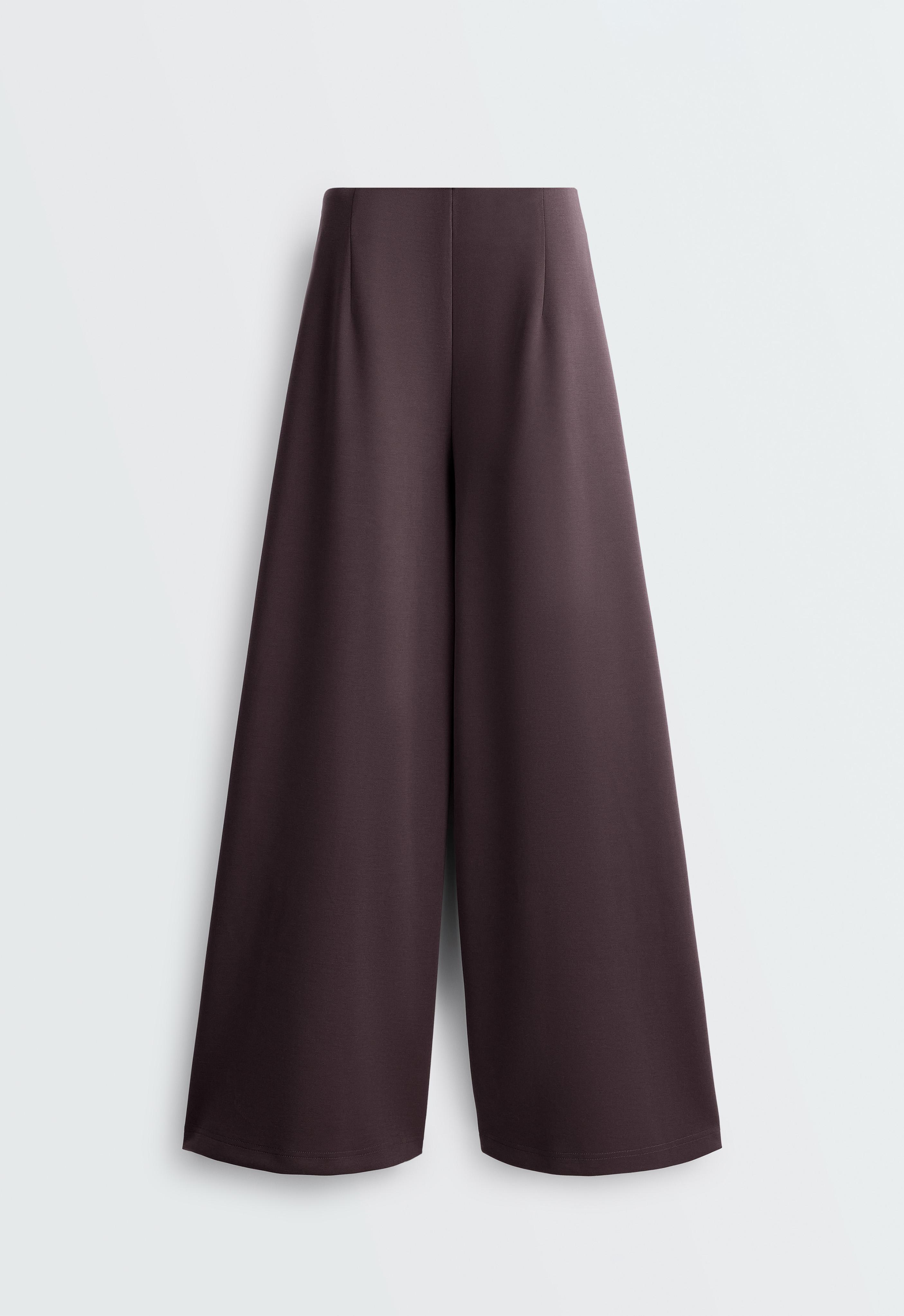 Wide-leg piqué trousers with modal — Purplish brown