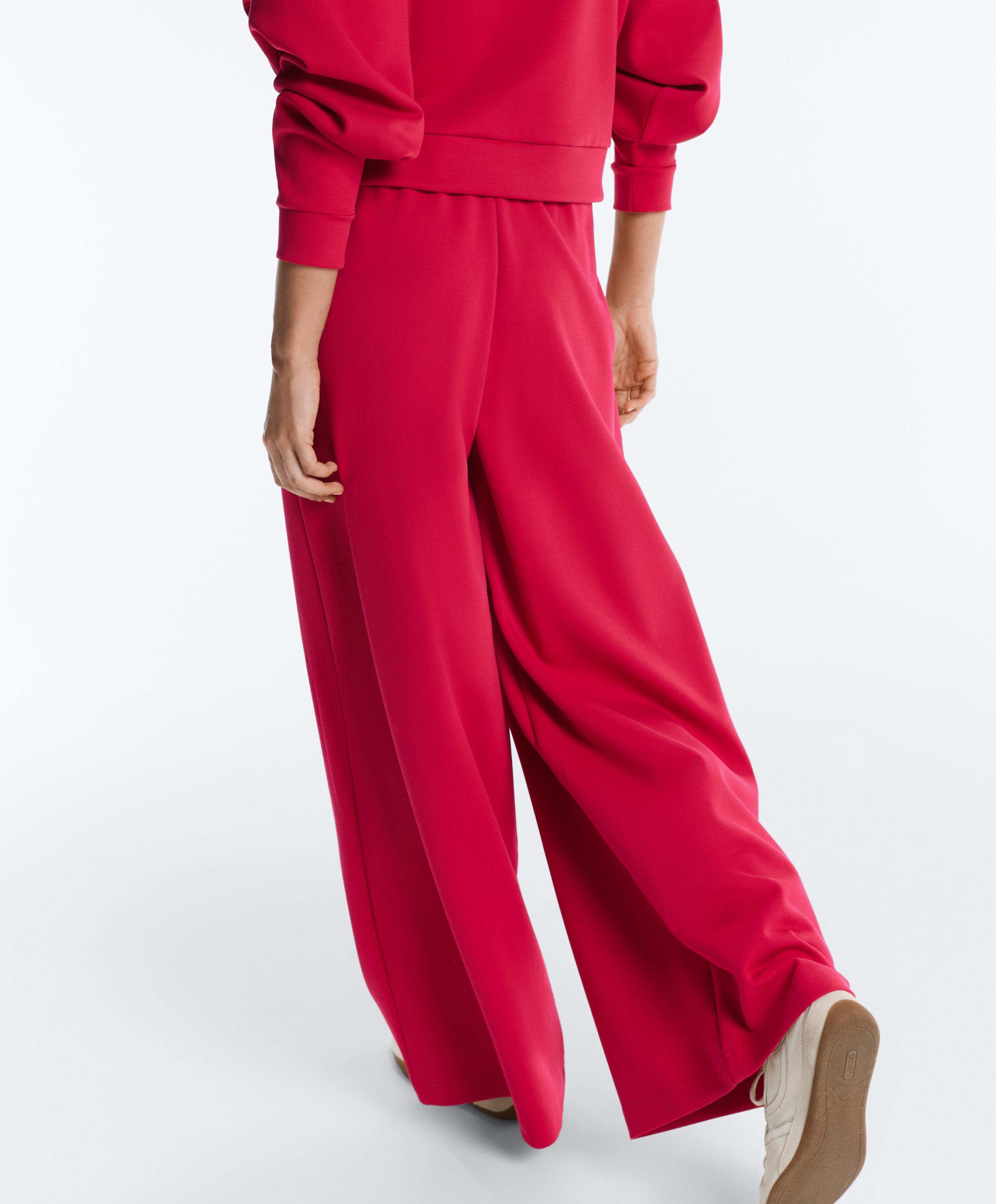 Wide-leg piqué pleat trousers with cotton — RED