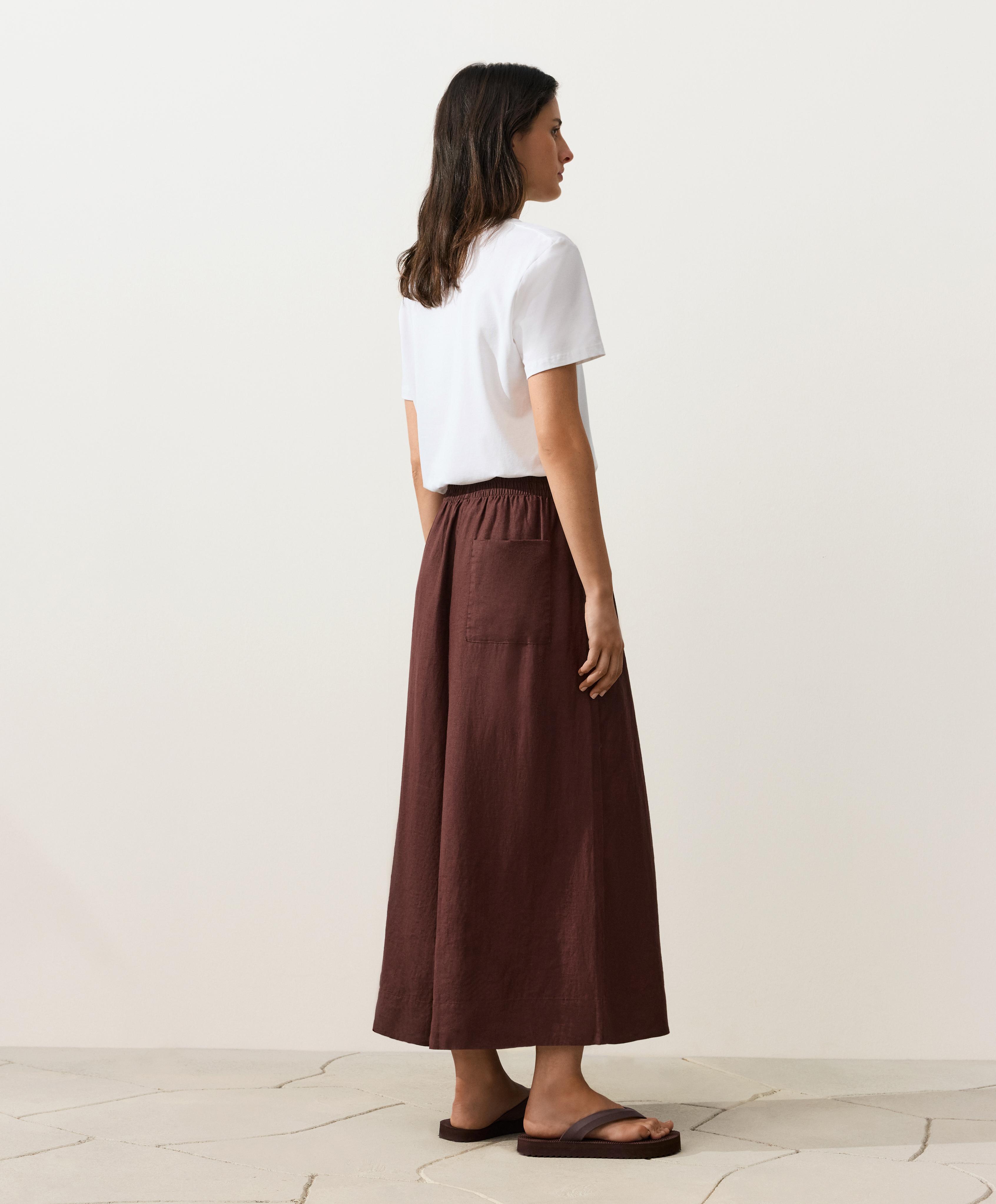 100% linen super wide-leg cropped trousers — CHOCOLATE